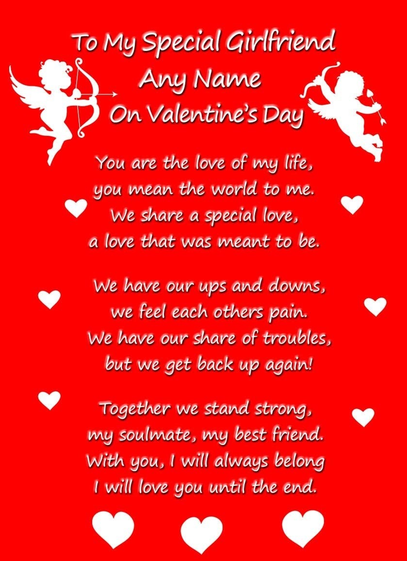 Personalised Valentines Day 'Special Girlfriend' Verse Poem Greeting Card