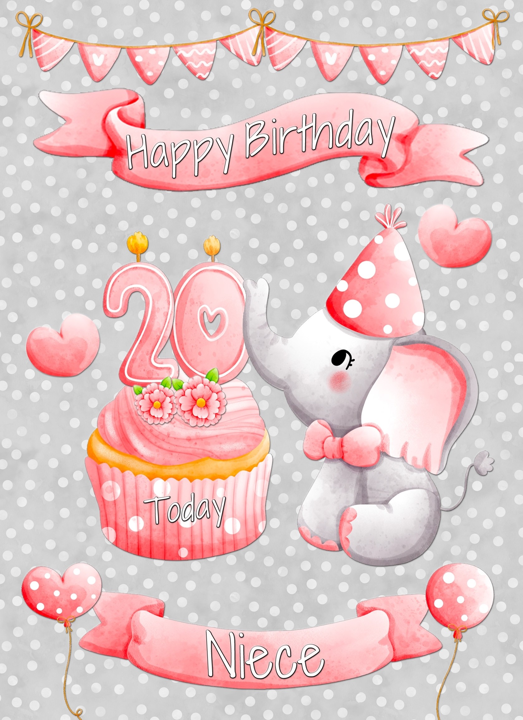 Niece 20th Birthday Card (Grey Elephant)