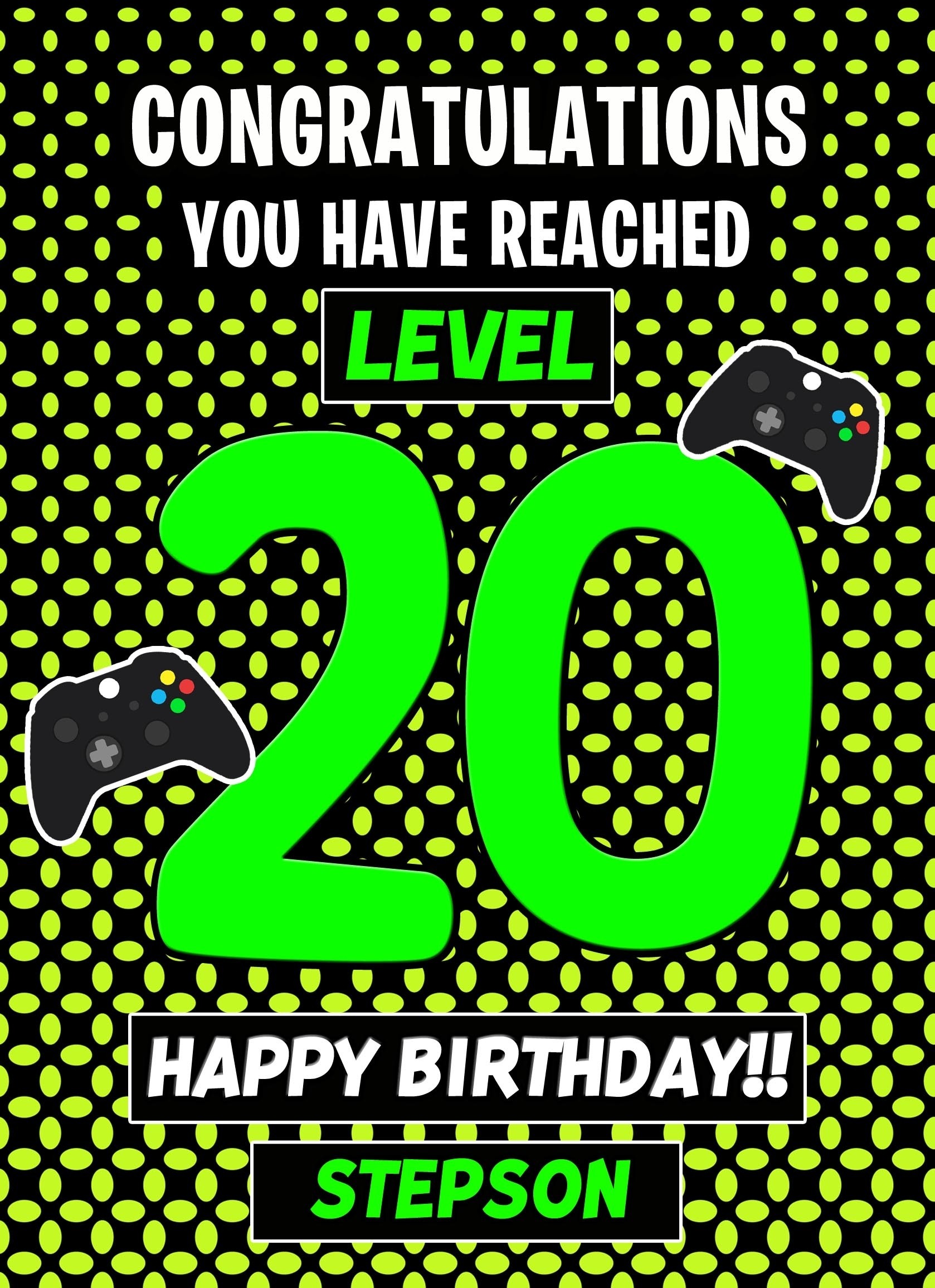 Stepson 20th Birthday Card (Level Up Gamer)