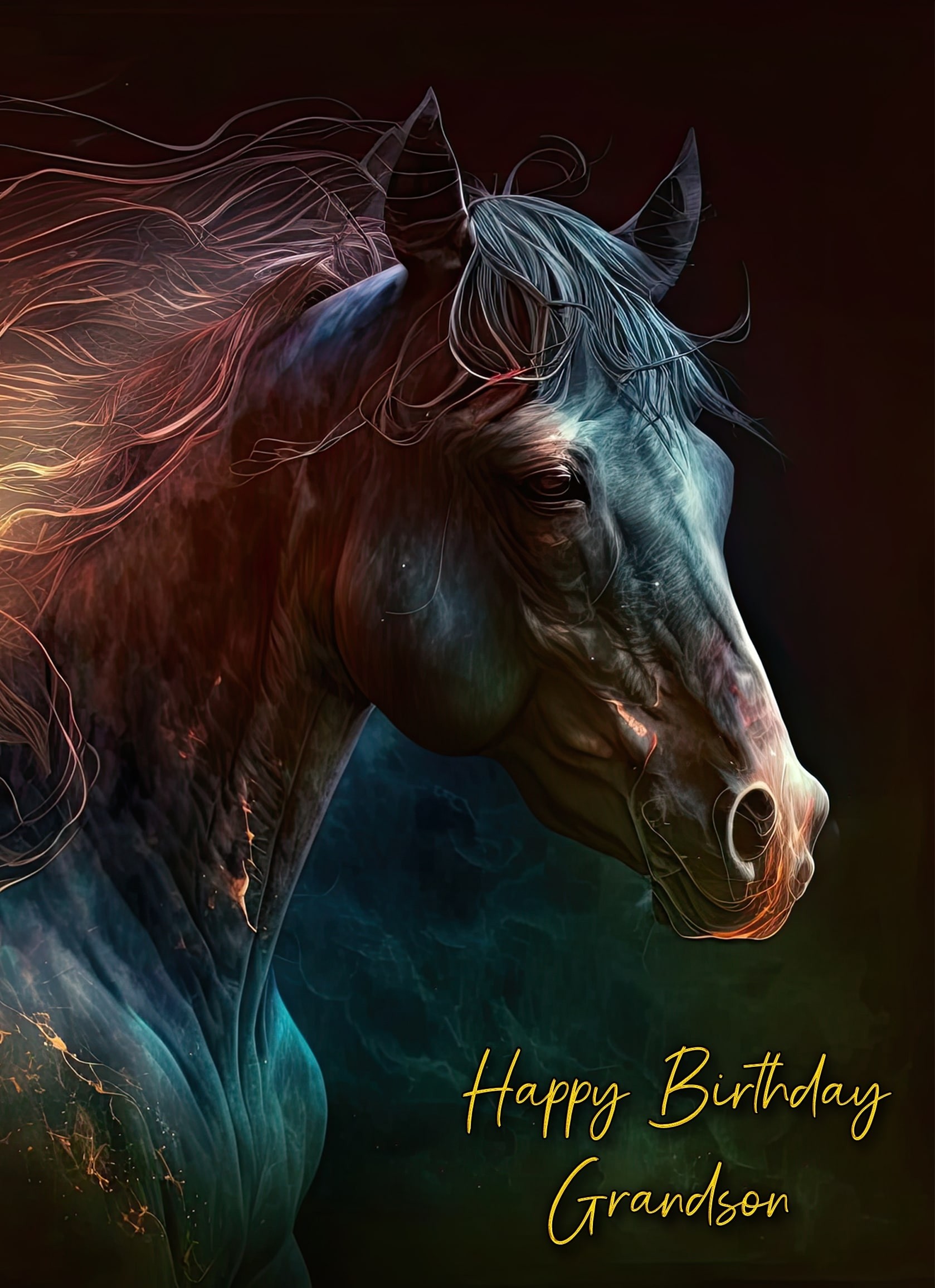 Gothic Horse Birthday Card for Grandson