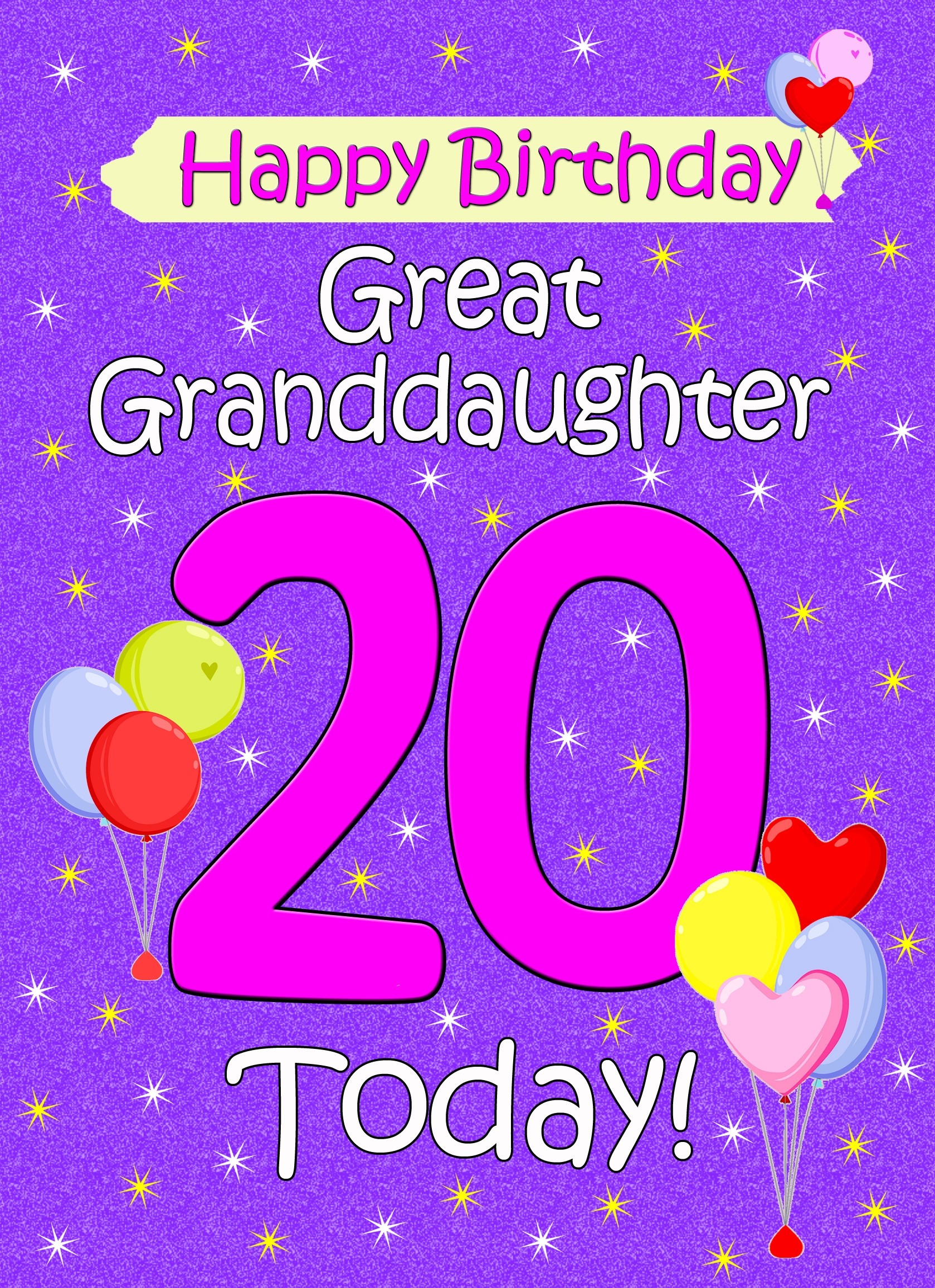 Great Granddaughter 20th Birthday Card (Lilac)