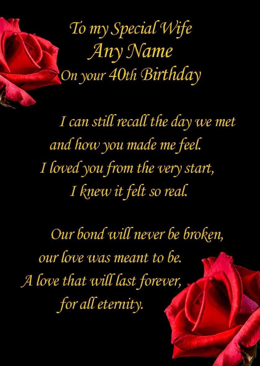 Personalised Birthday Verse Poem Card (Special Wife Any Age)
