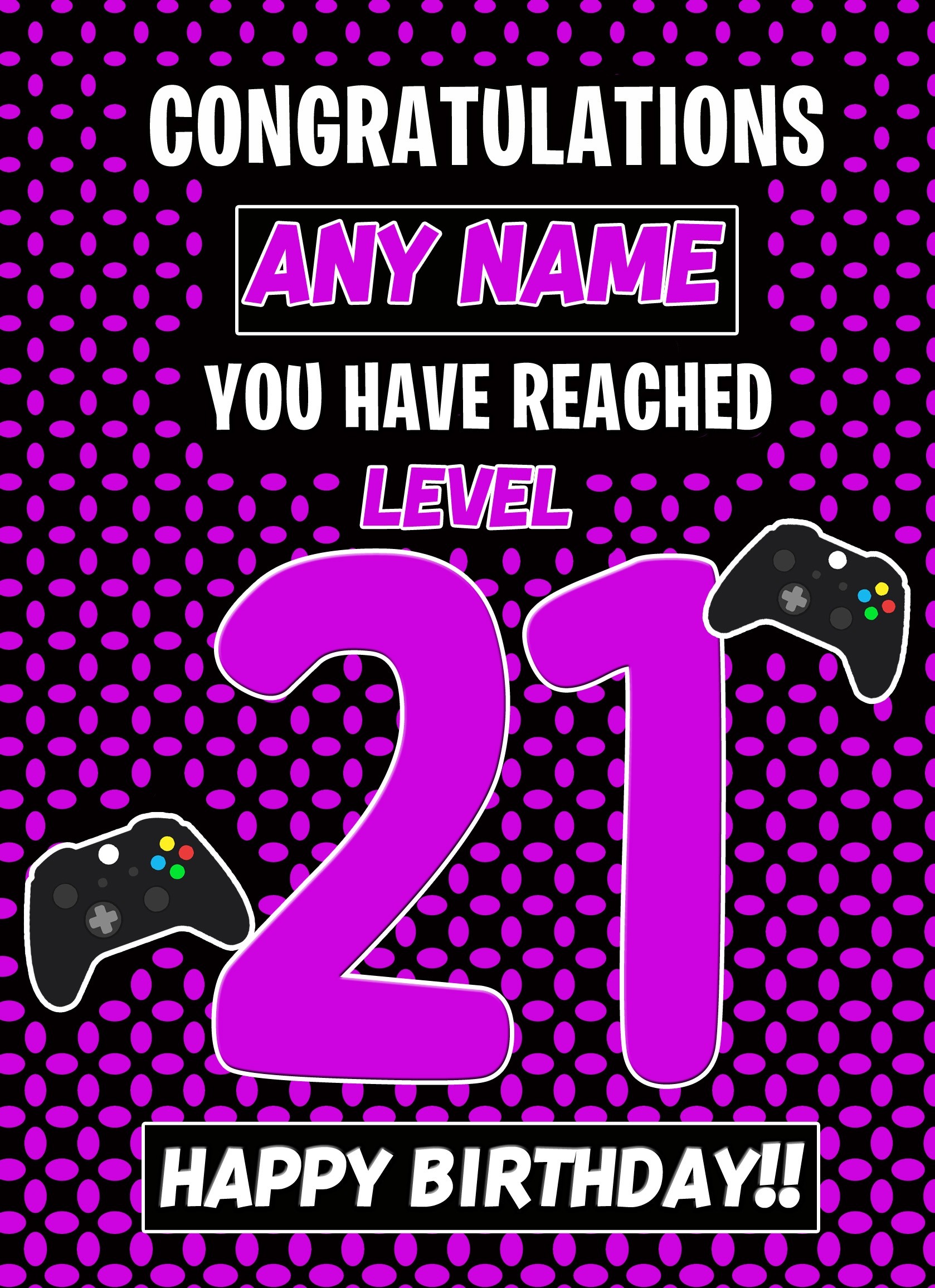 Personalised 21st Level Gamer Birthday Card (Purple)