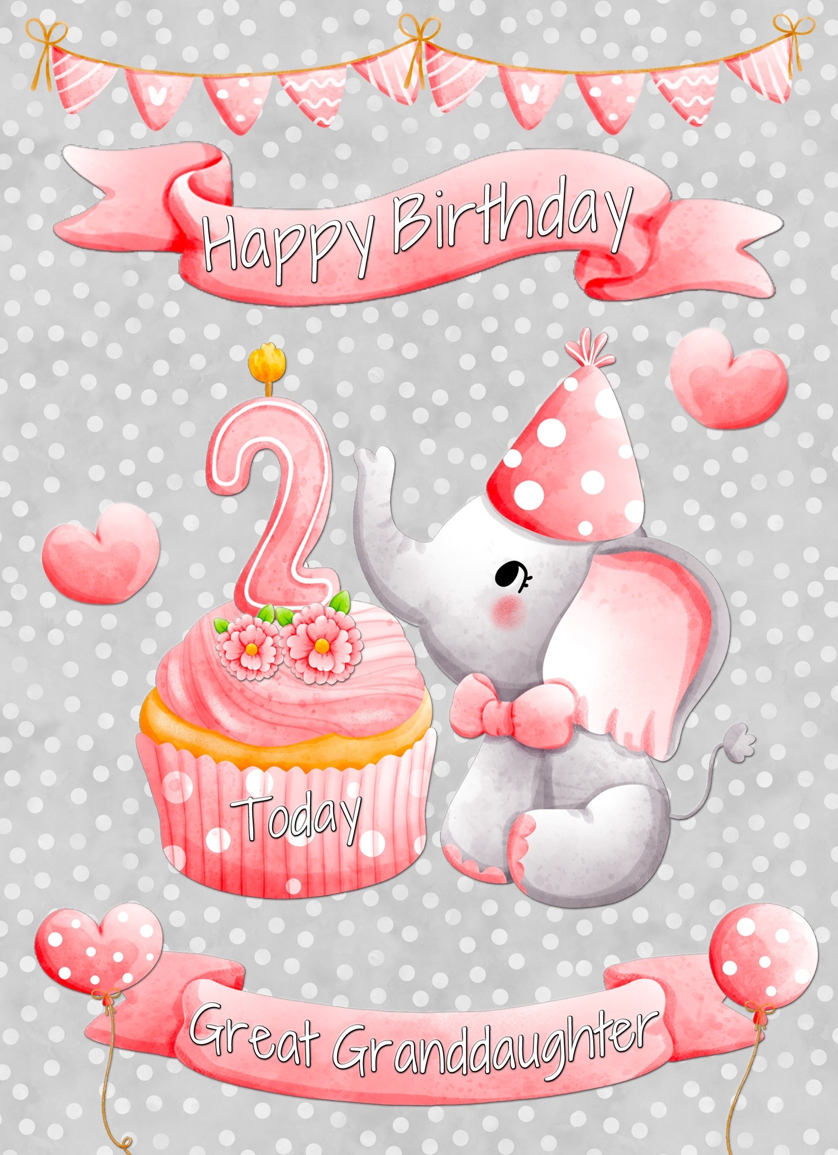 Great Granddaughter 2nd Birthday Card (Grey Elephant)