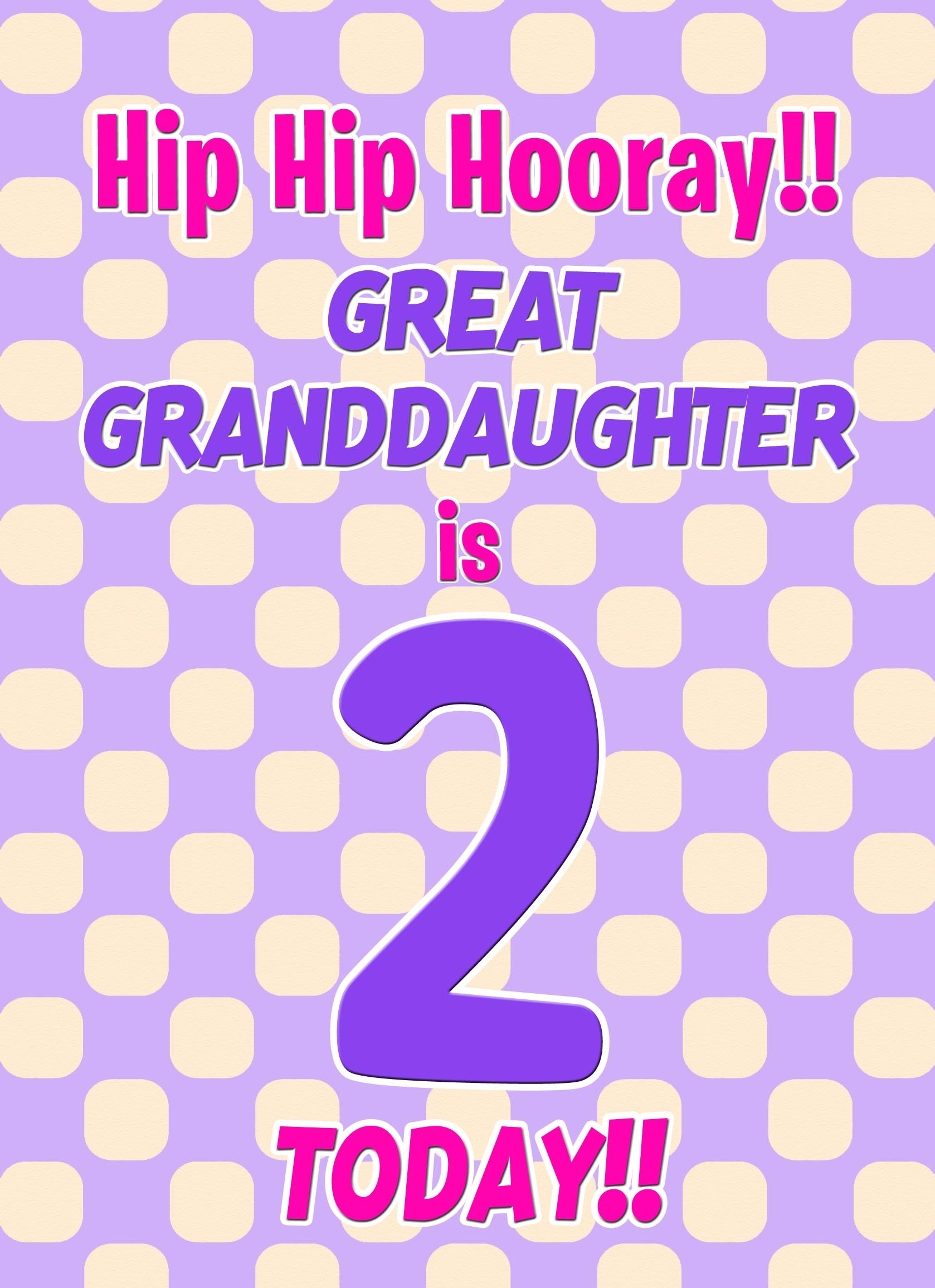 Great Granddaughter 2nd Birthday Card (Purple Spots)