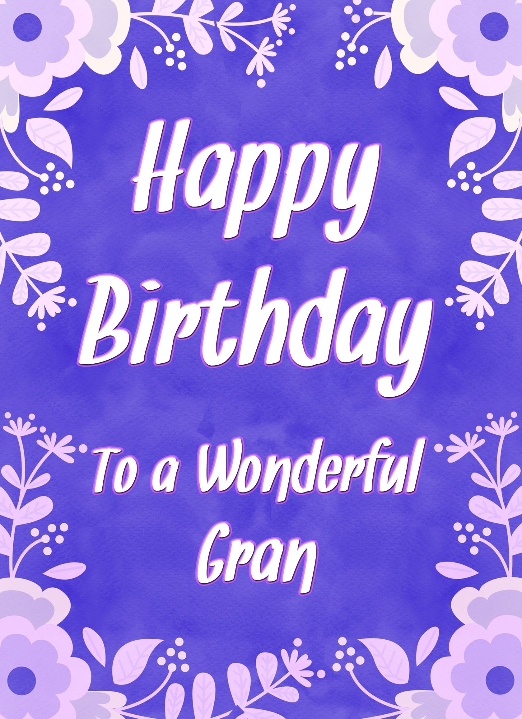 Birthday Card For Wonderful Gran (Purple Border)