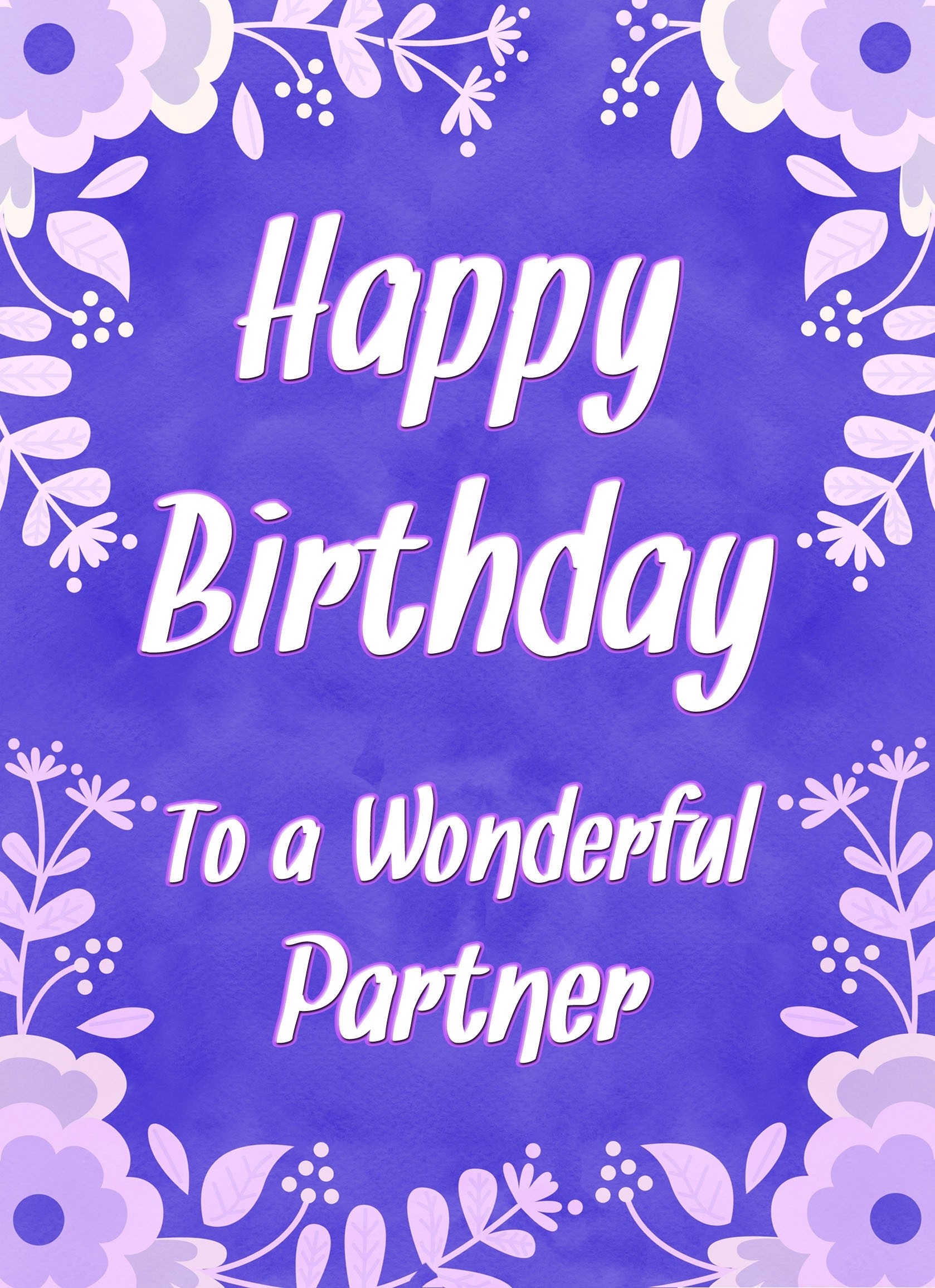 Birthday Card For Wonderful Partner (Purple Border)