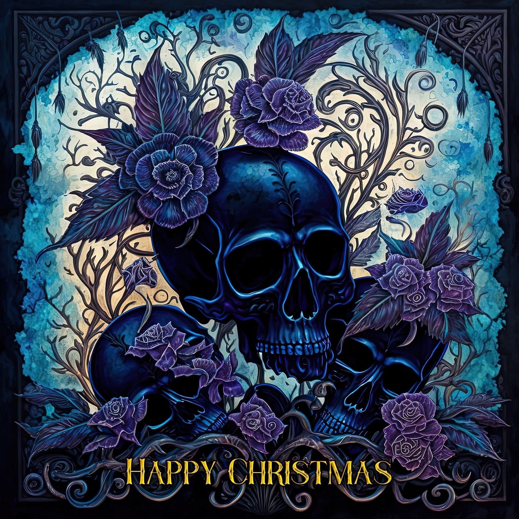 Gothic Art Fantasy Skull Christmas Card (Design 8)