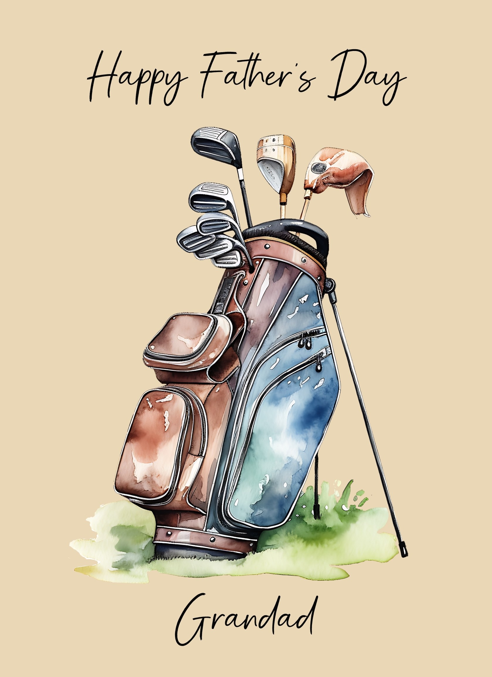 Golf Watercolour Art Fathers Day Card for Grandad