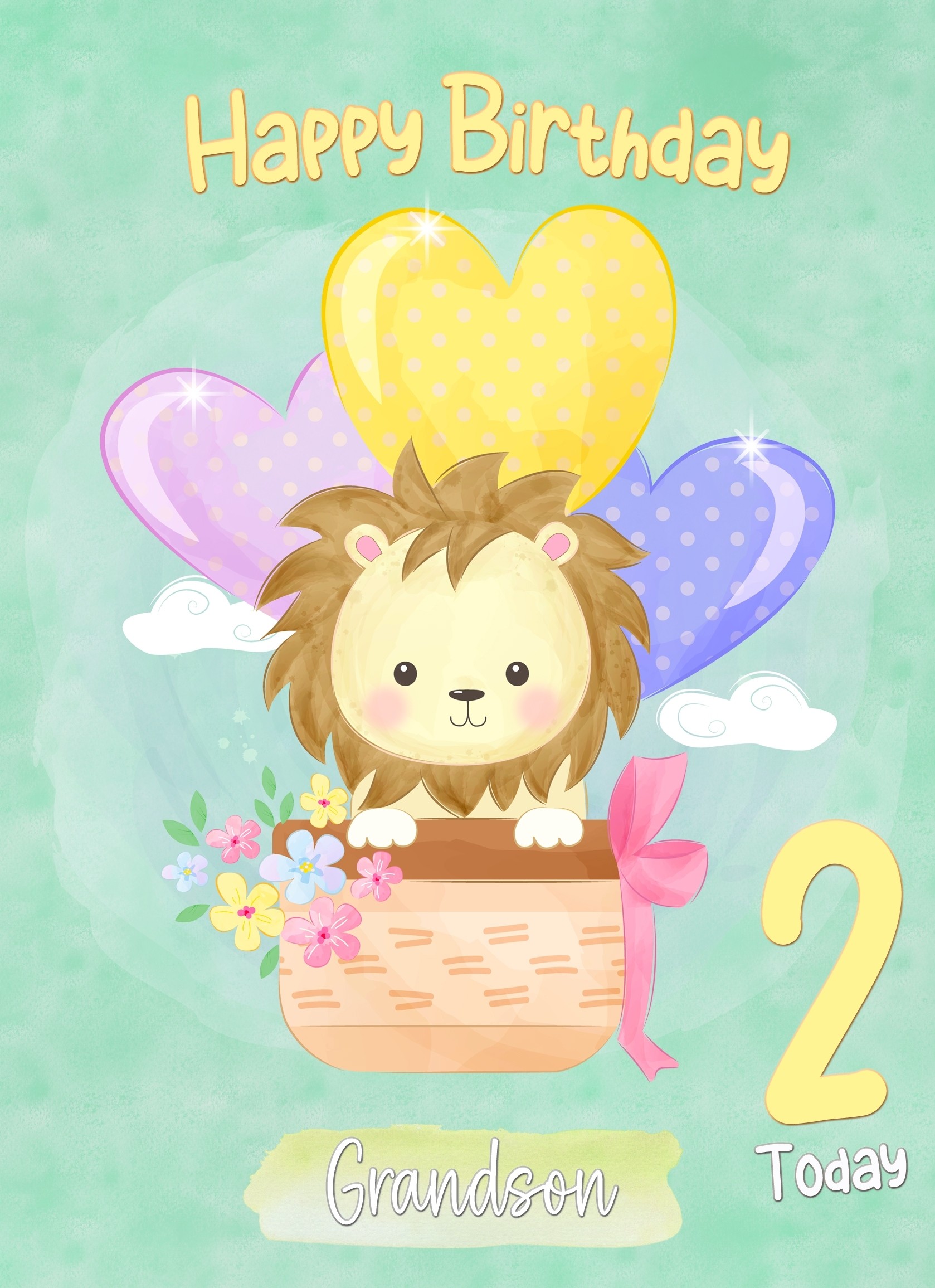 Kids 2nd Birthday Card for Grandson (Lion)