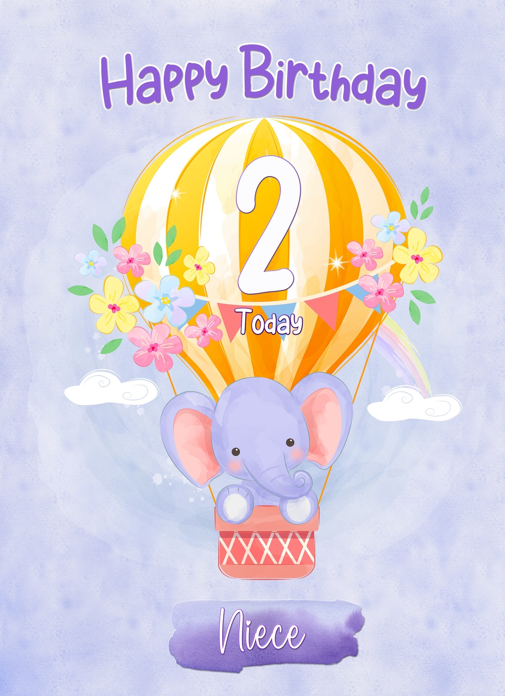 Kids 2nd Birthday Card for Niece (Elephant)