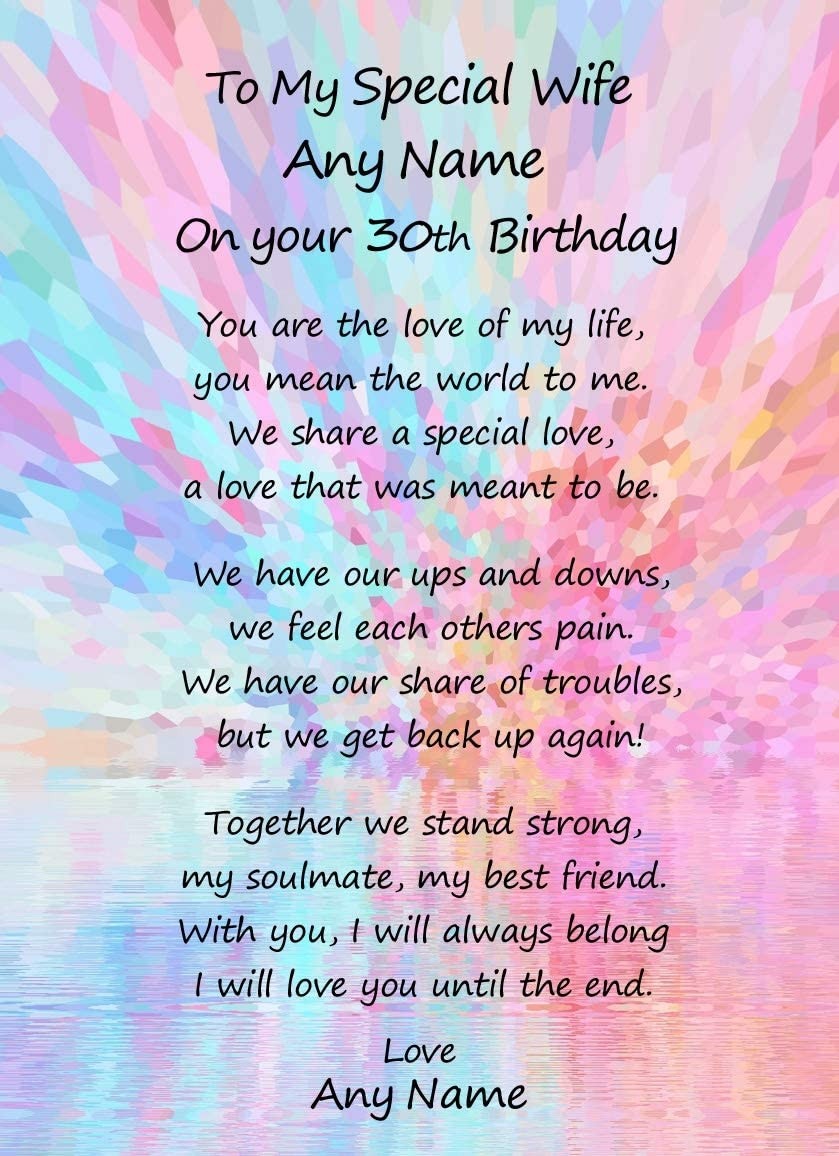 Personalised Romantic Birthday Verse Poem Card (Special Wife, Any Age)