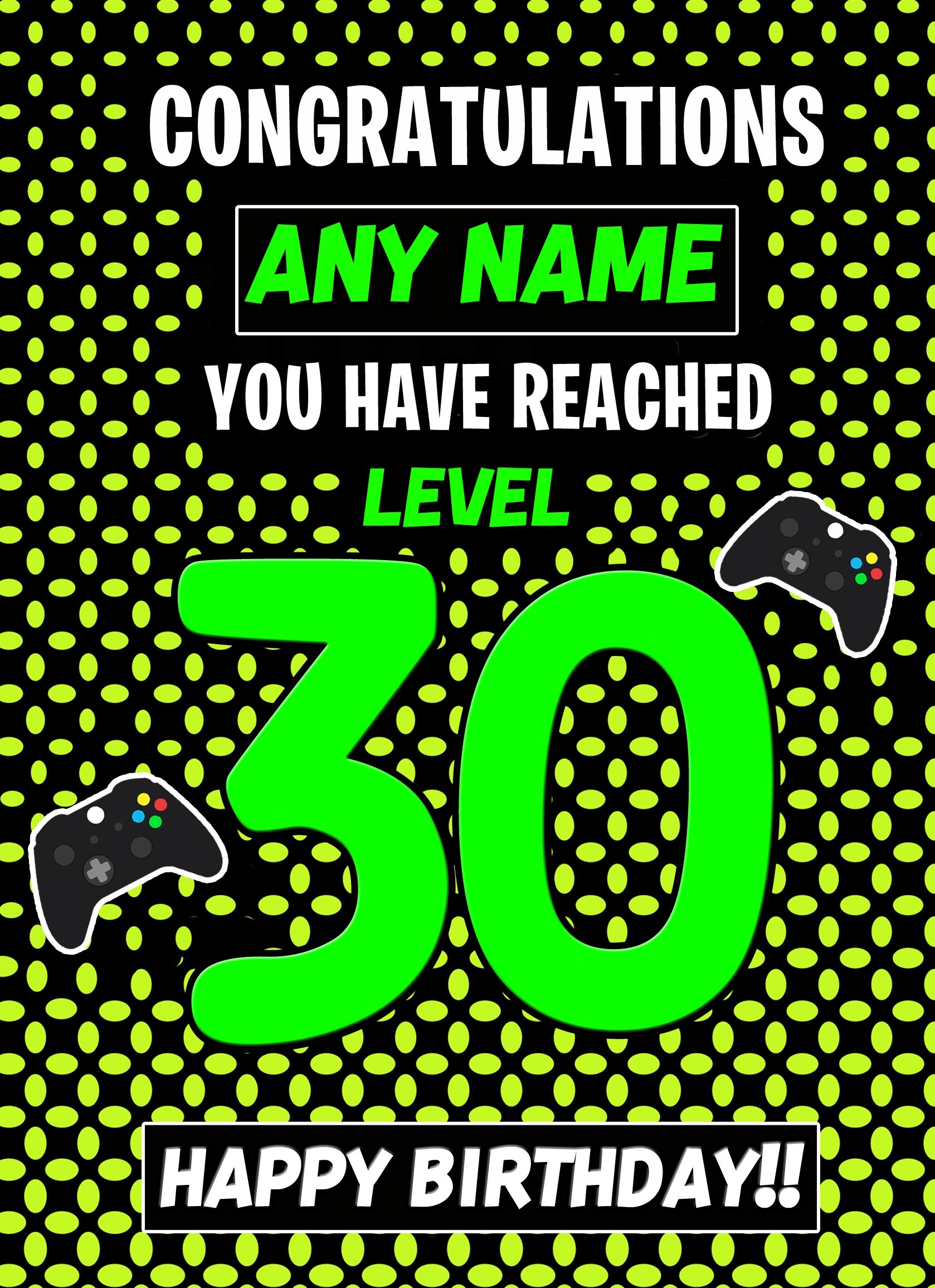 Personalised 30th Level Gamer Birthday Card (Green)