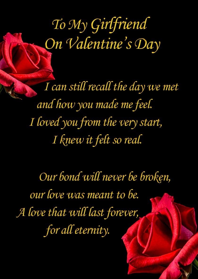 Valentines Day 'Girlfriend' Verse Poem Greeting Card