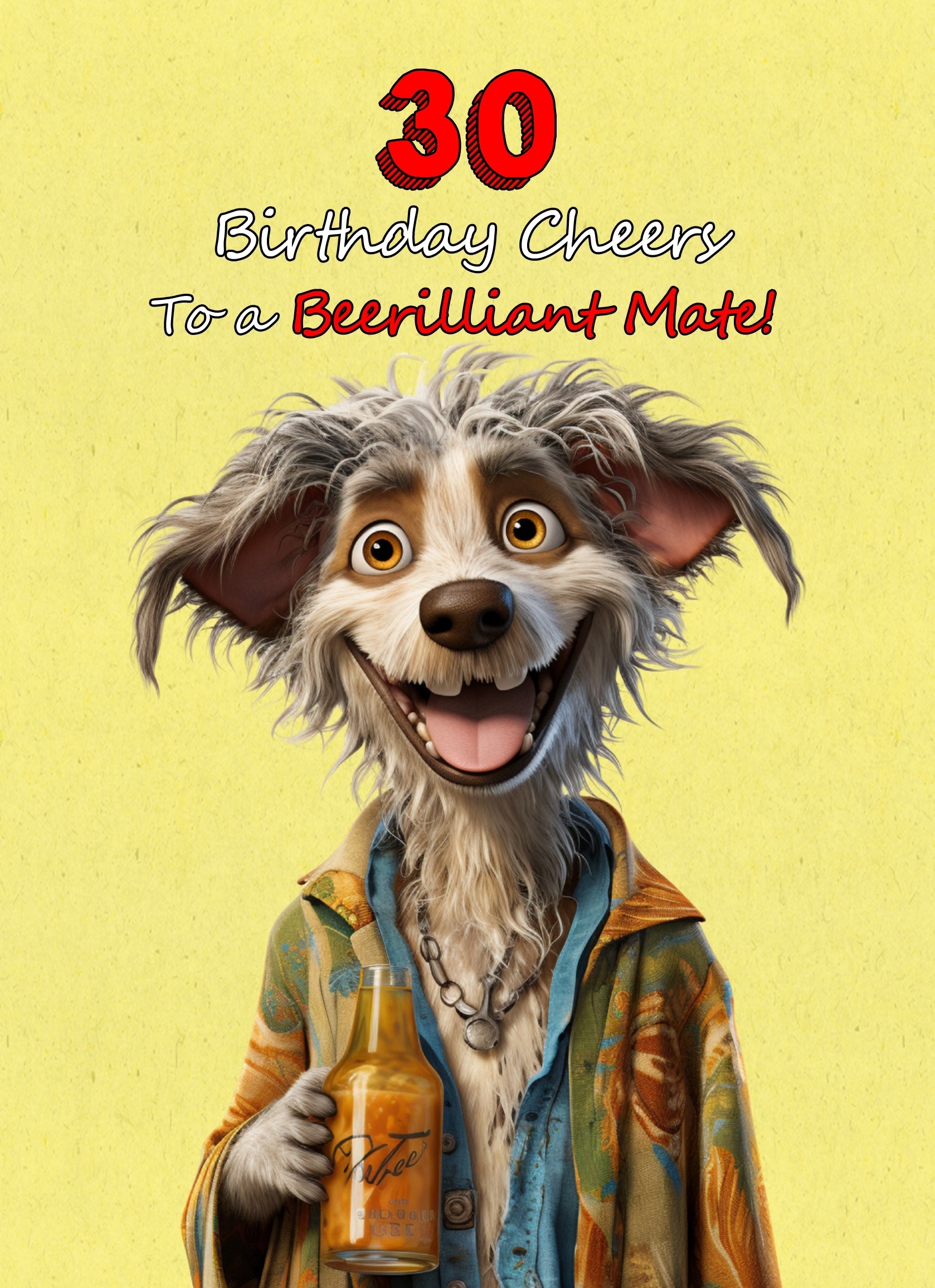 Mate 30th Birthday Card (Funny Beerilliant Birthday Cheers, Design 2)