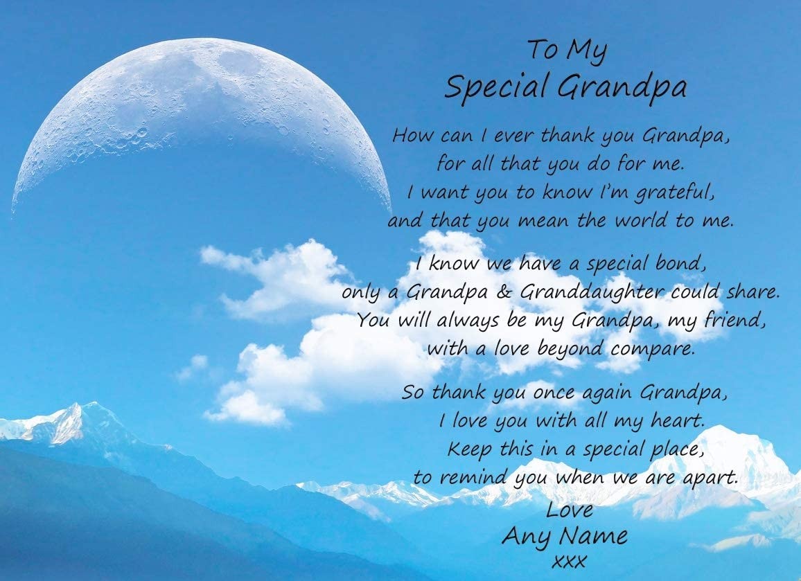 Personalised Poem Verse Greeting Card (Special Grandpa, from Granddaughter)