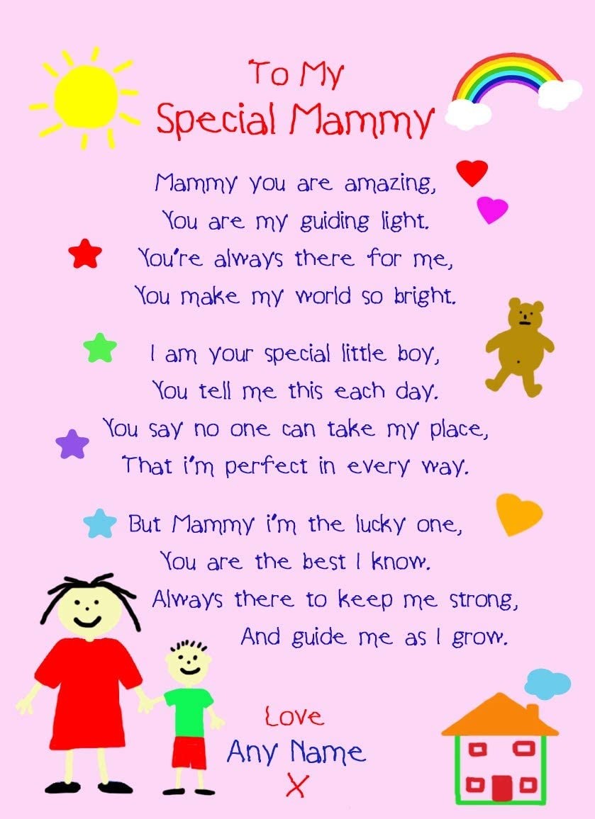 Personalised 'from The Kids' Poem Verse Greeting Card (Special Mammy, from Son)