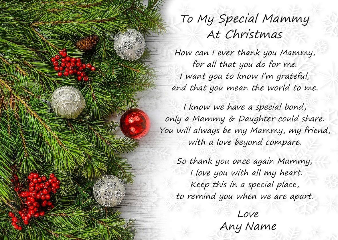 Personalised Christmas Verse Poem Greeting Card (Special Mammy, from Daughter, Fir)