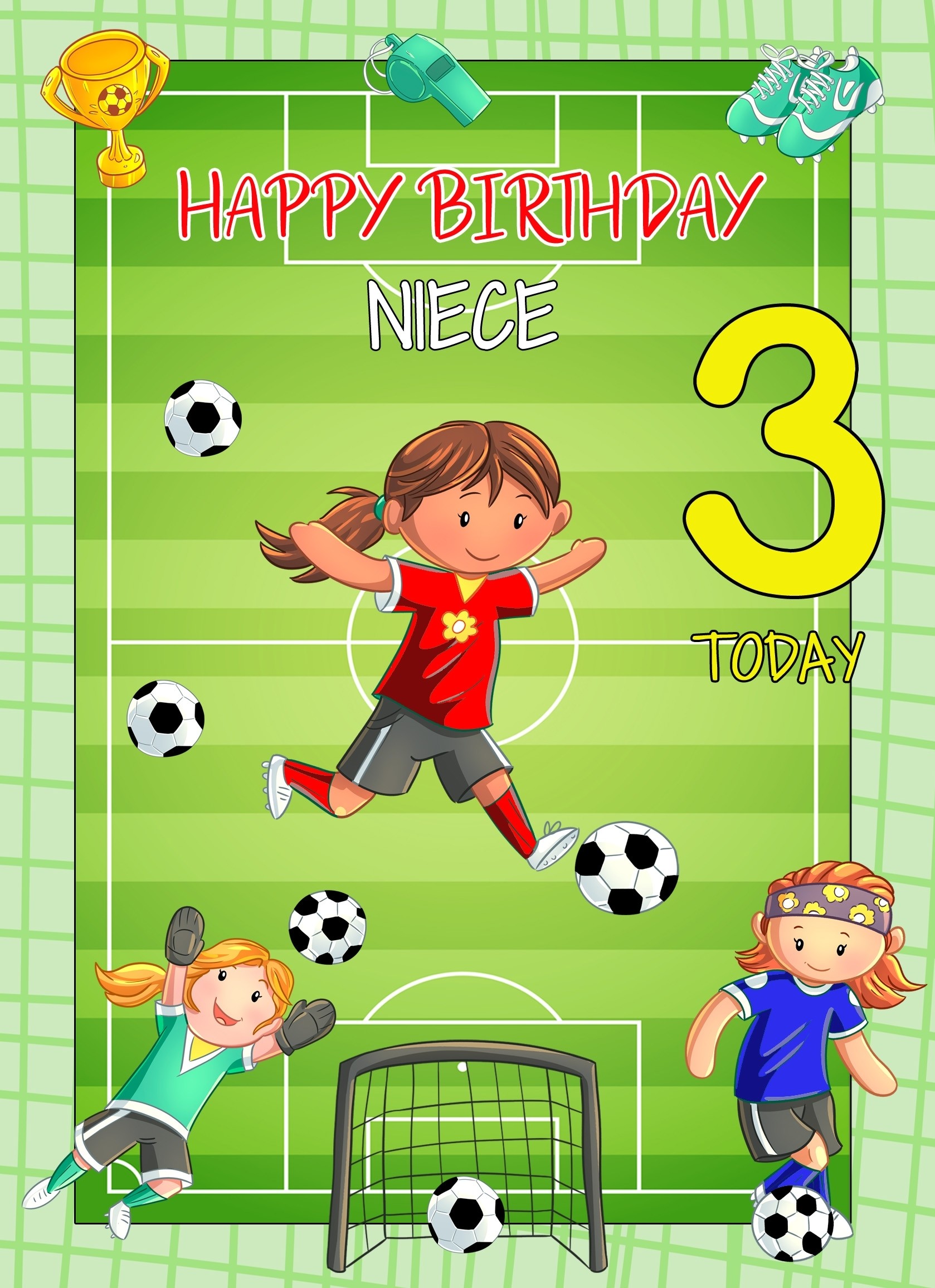 Kids 3rd Birthday Football Card for Niece