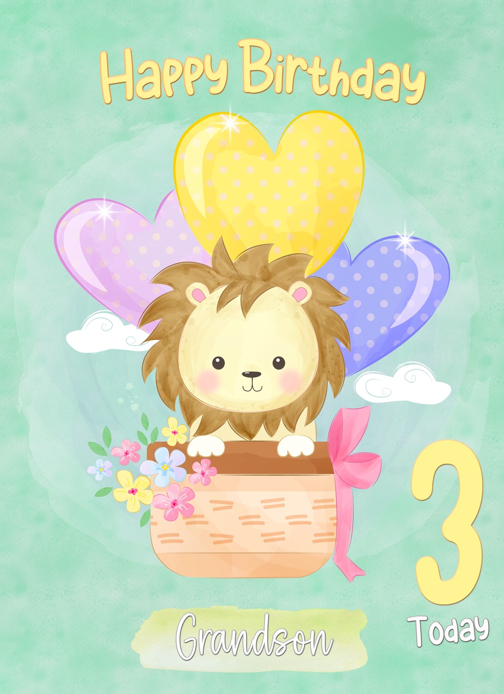 Kids 3rd Birthday Card for Grandson (Lion)