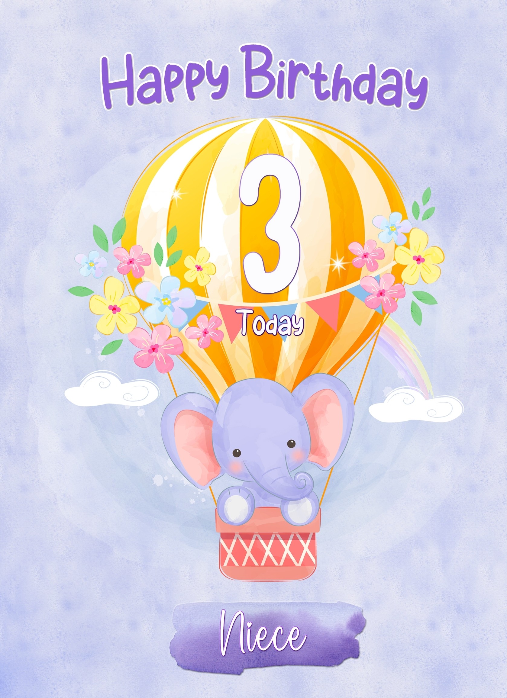Kids 3rd Birthday Card for Niece (Elephant)