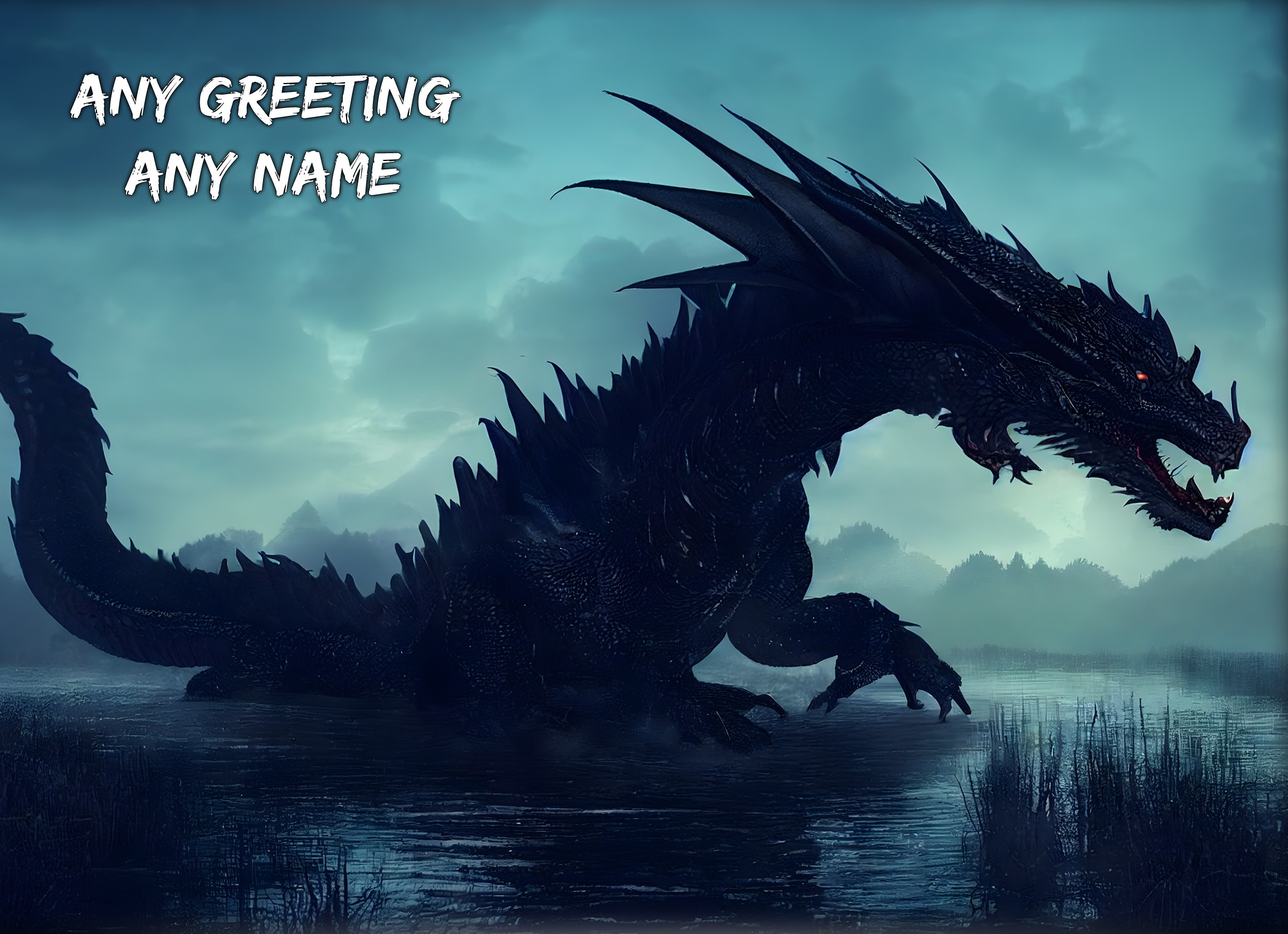 Personalised Fantasy Dragon Birthday Card (Lake)