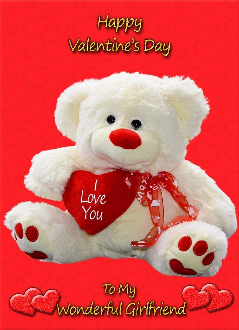 Valentines Day Teddy Bear 'Wonderful Girlfriend' Greeting Card