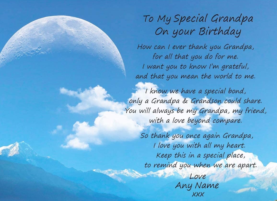 Personalised Birthday Poem Verse Greeting Card (Special Grandpa, from Grandson)