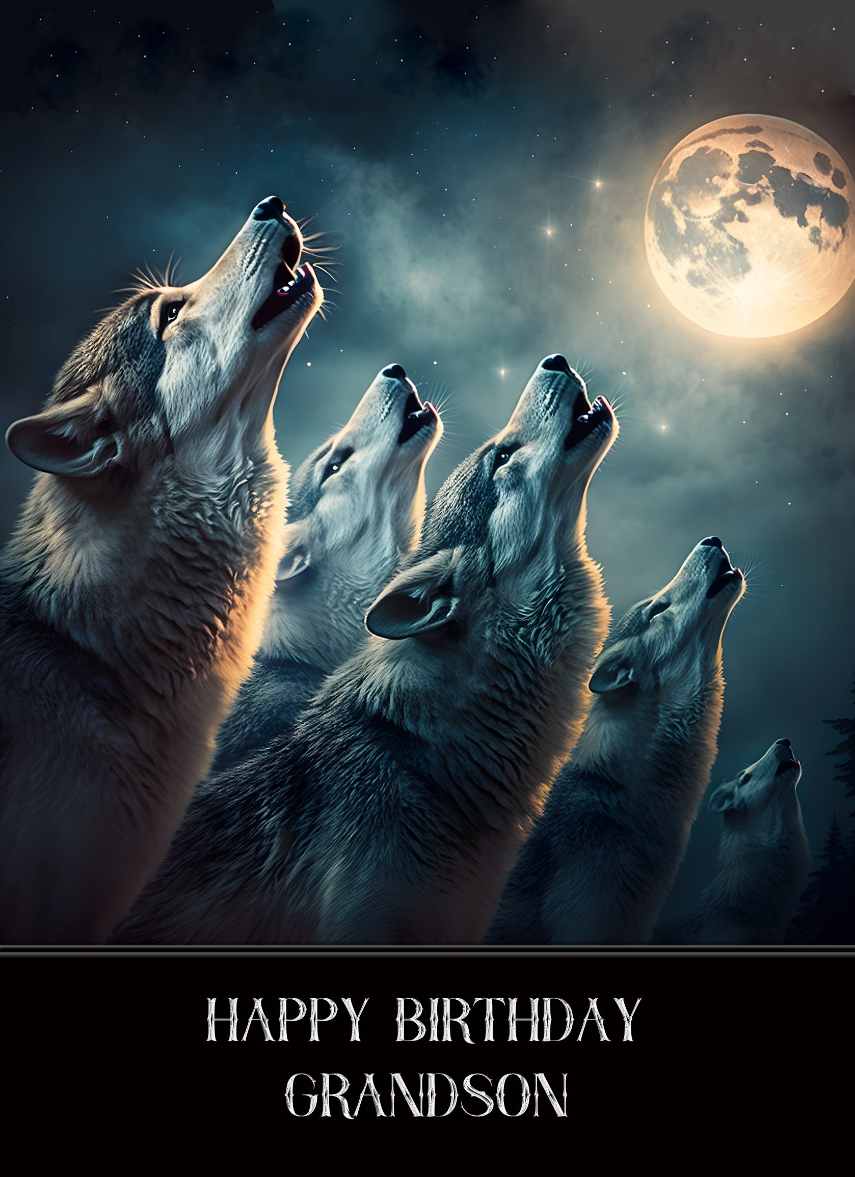 Wolf Fantasy Birthday Card for Grandson