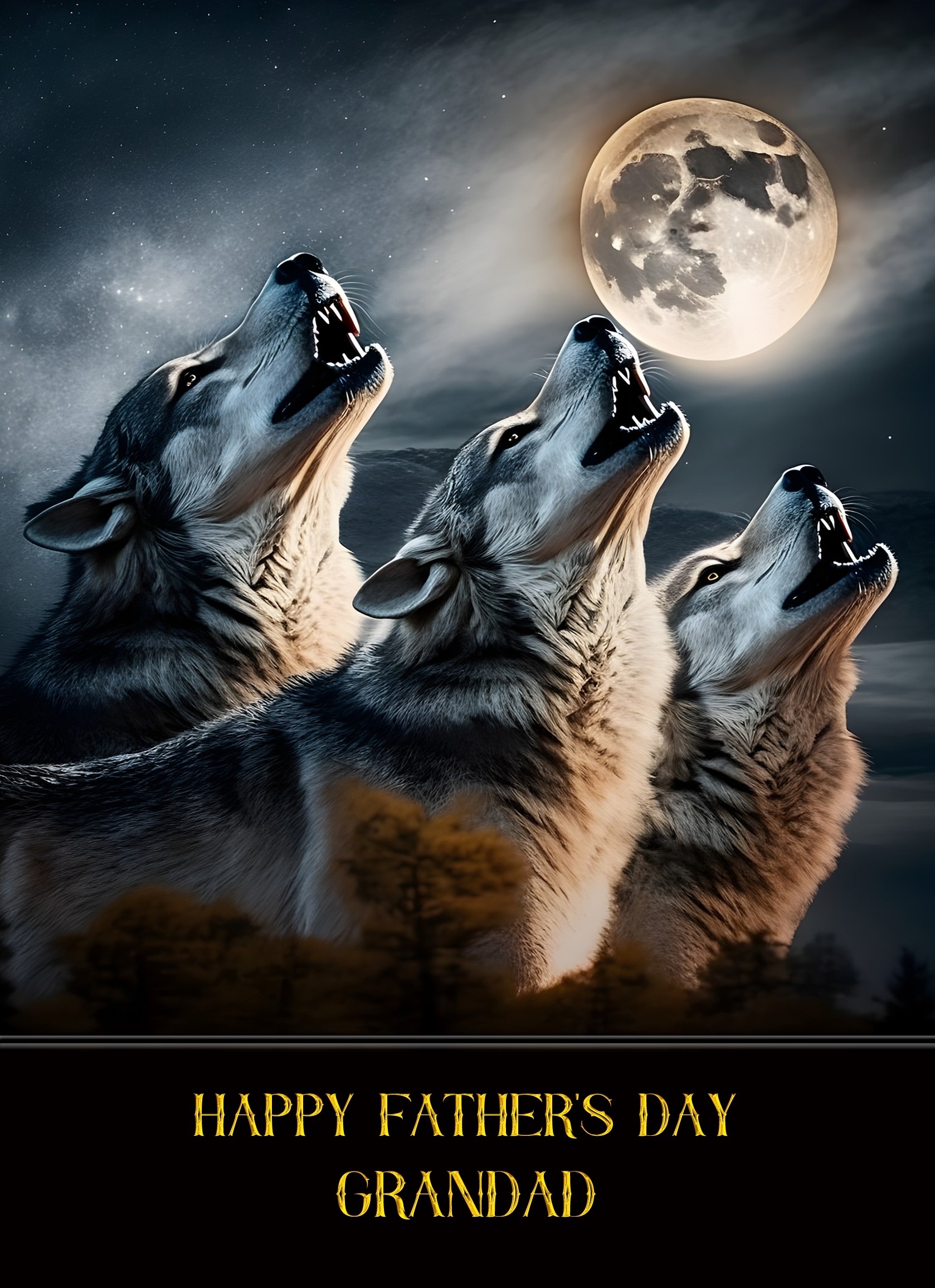 Wolf Fantasy Fathers Day Card for Grandad