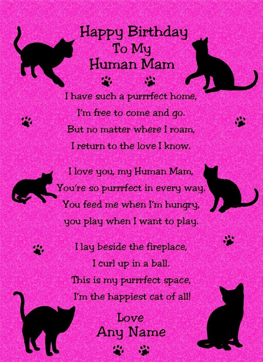 Personalised from The Cat Verse Poem Birthday Card (Cerise, Human Mam)