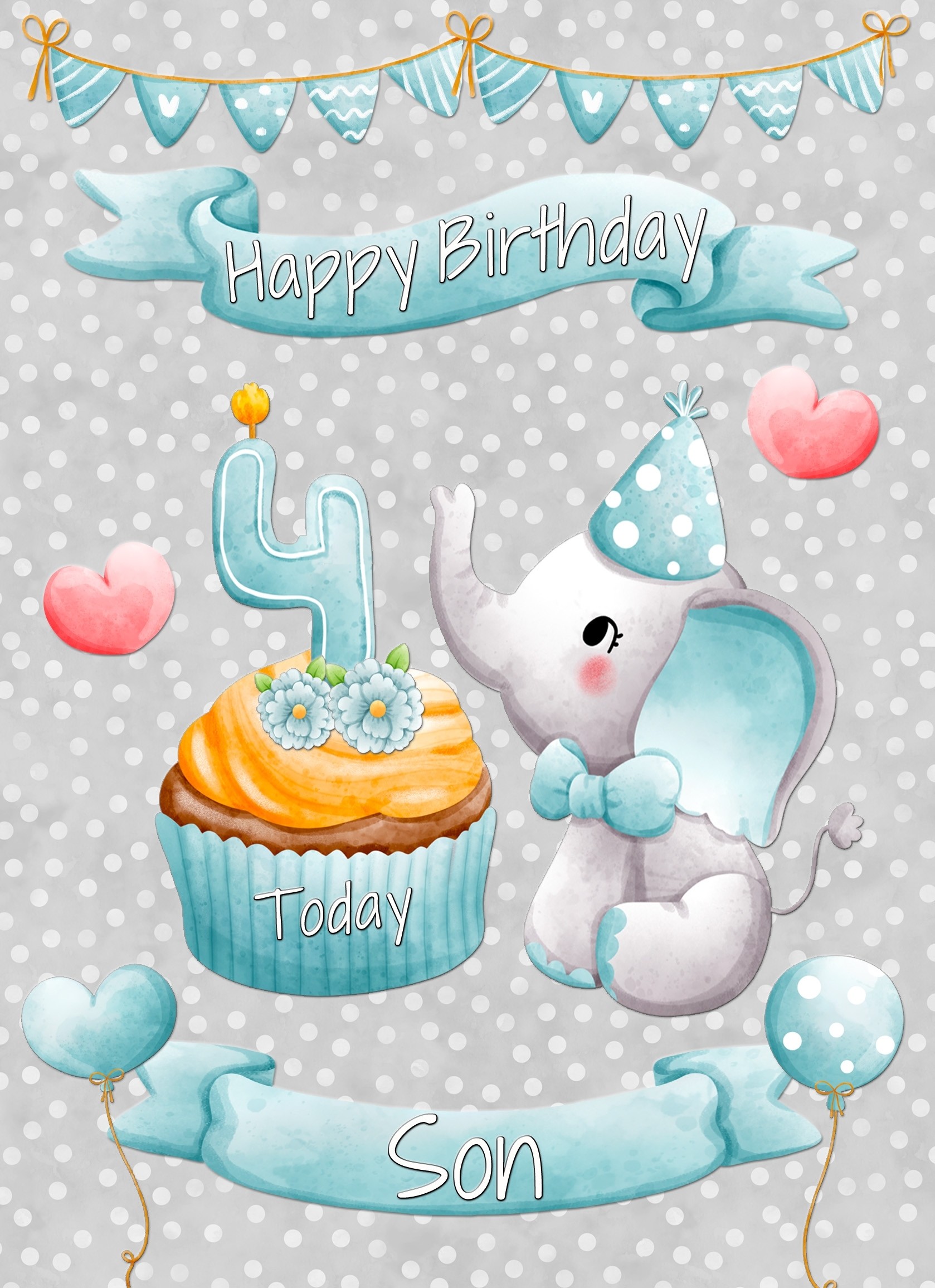 Son 4th Birthday Card (Grey Elephant)