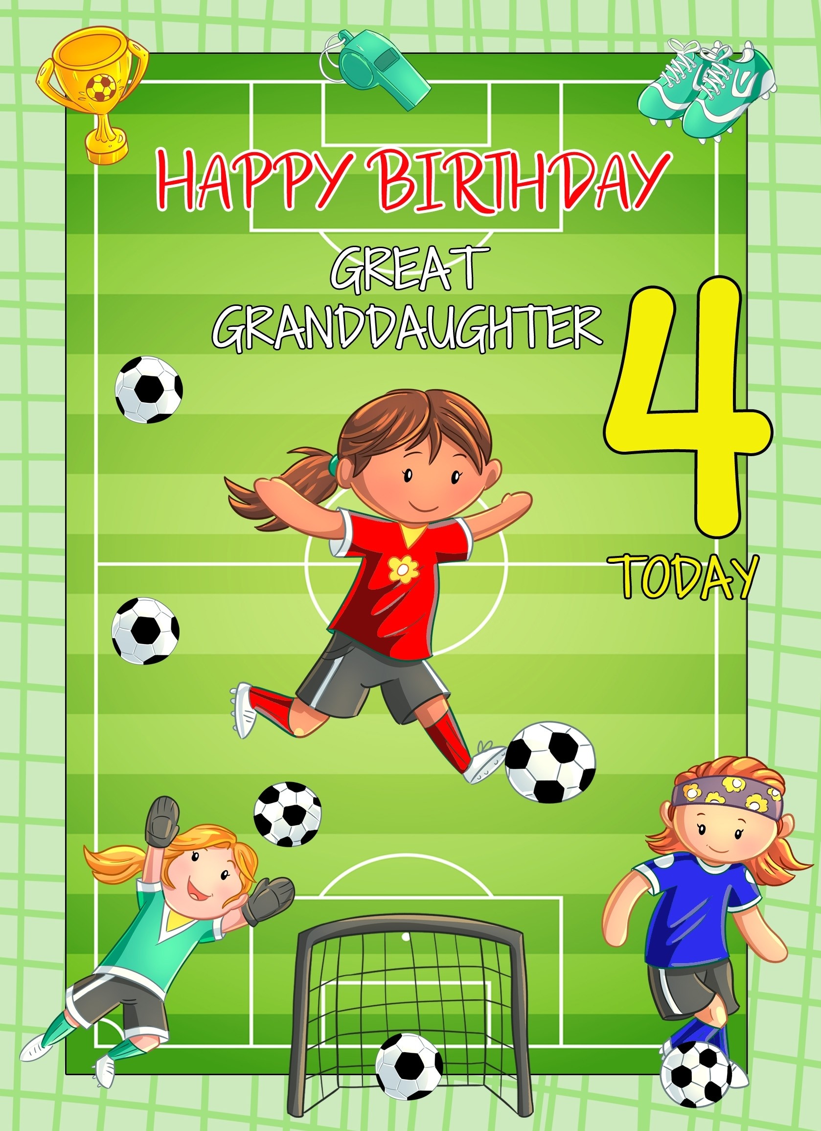 Kids 4th Birthday Football Card for Great Granddaughter
