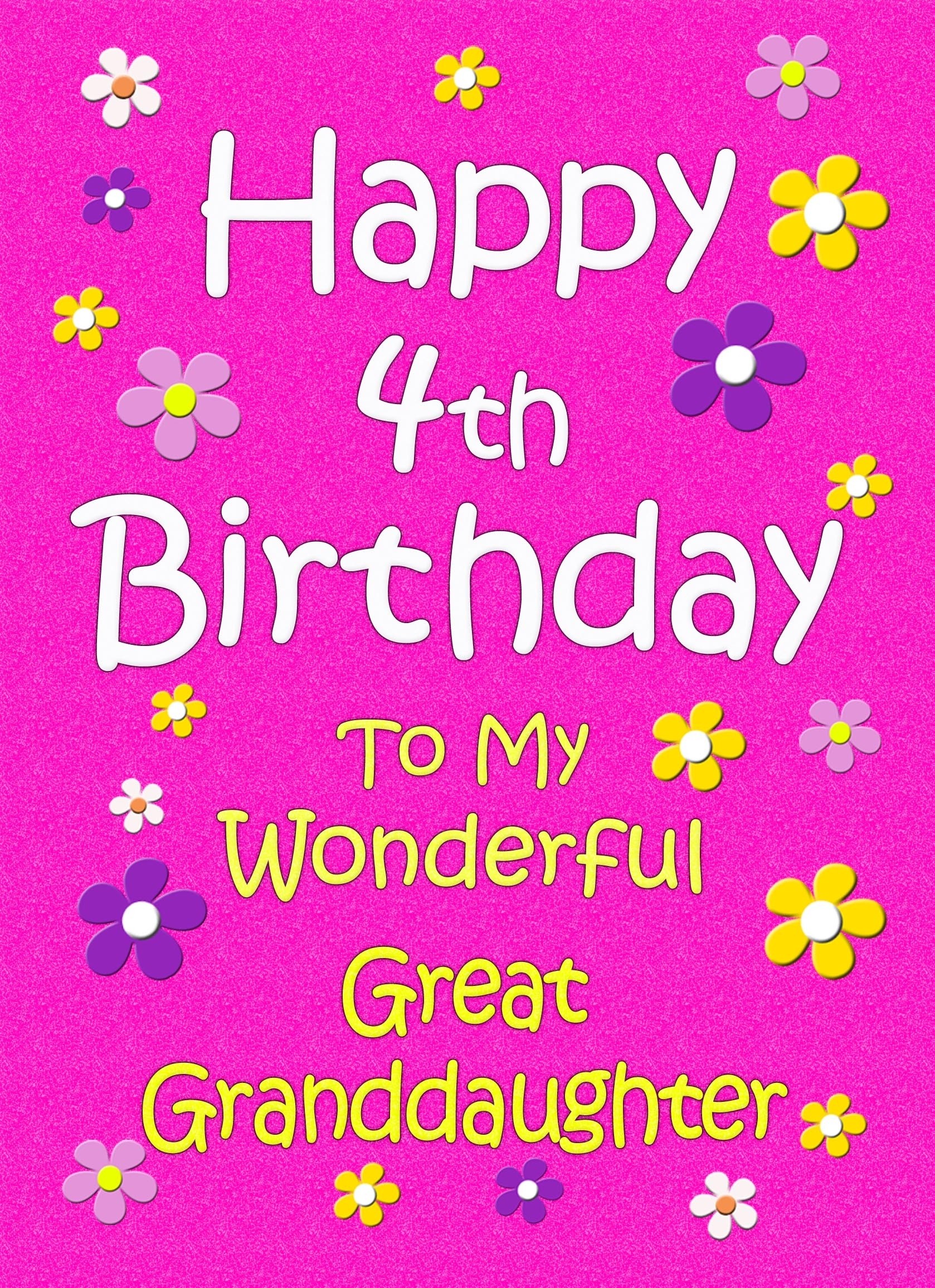 Great Granddaughter 4th Birthday Card (Pink)