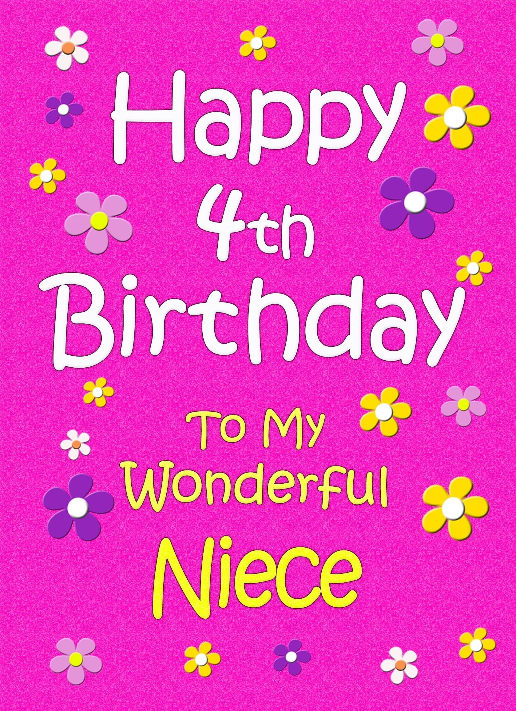 Niece 4th Birthday Card (Pink)