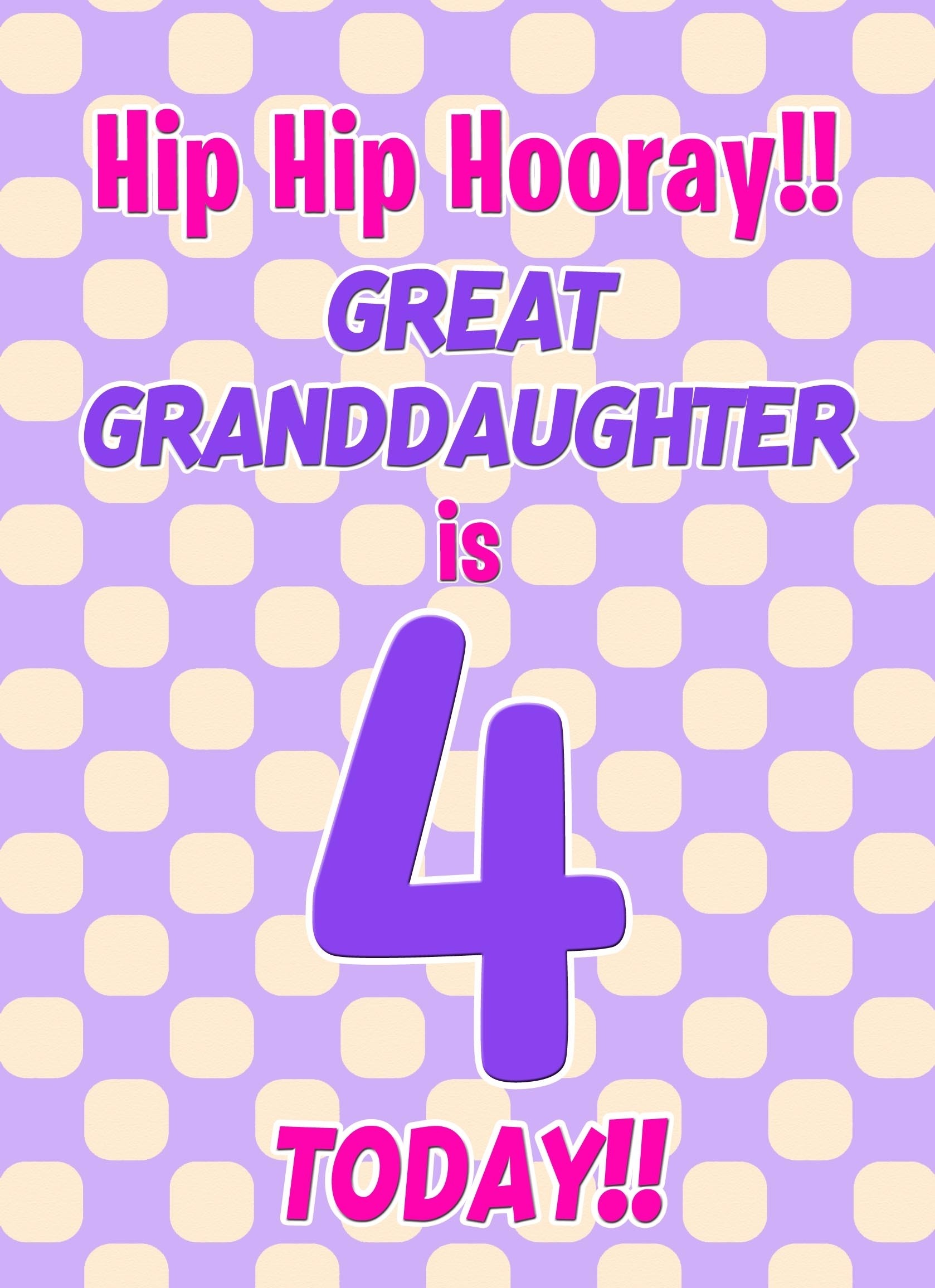 Great Granddaughter 4th Birthday Card (Purple Spots)