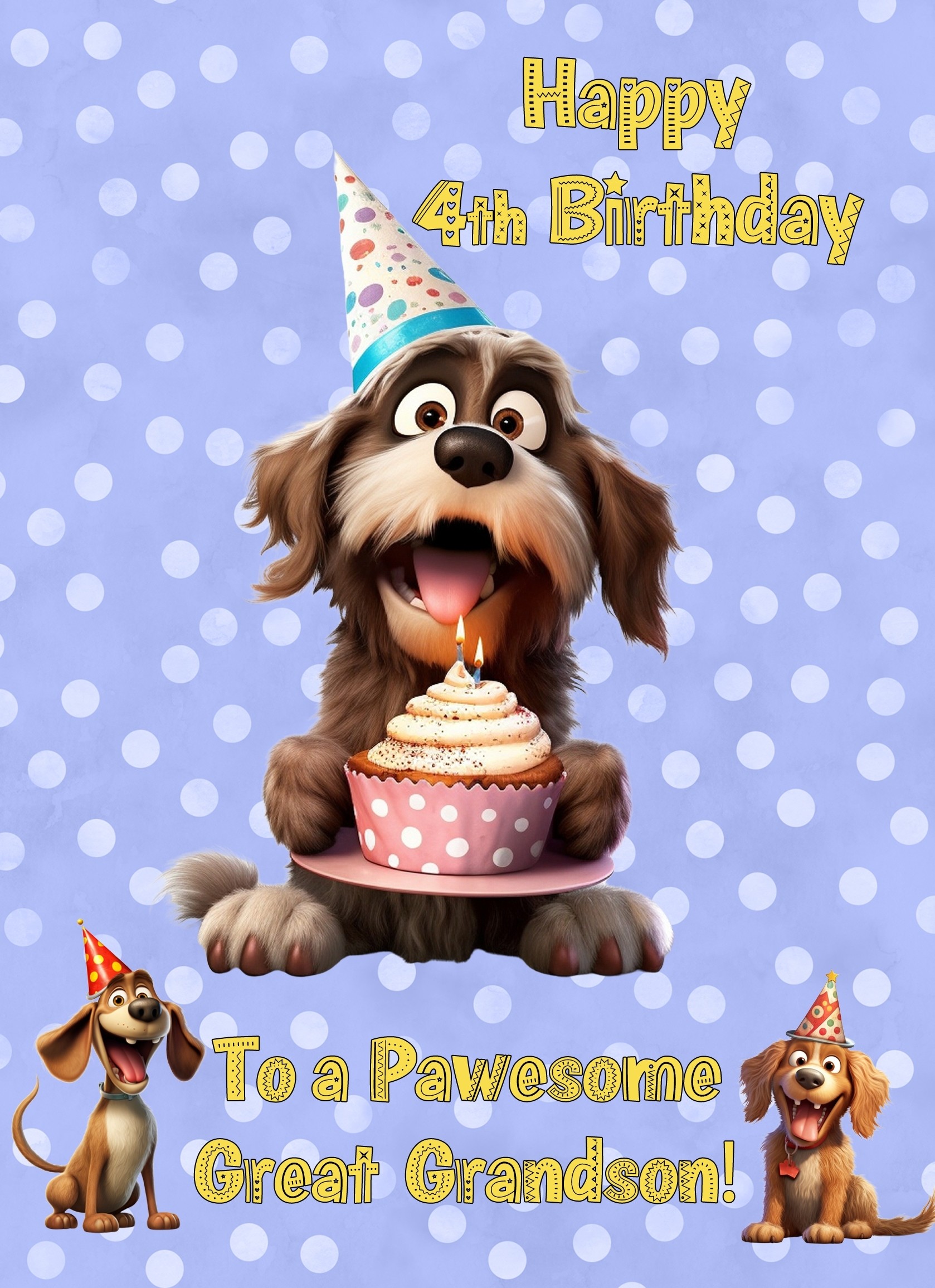 Great Grandson 4th Birthday Card (Funny Dog Humour)