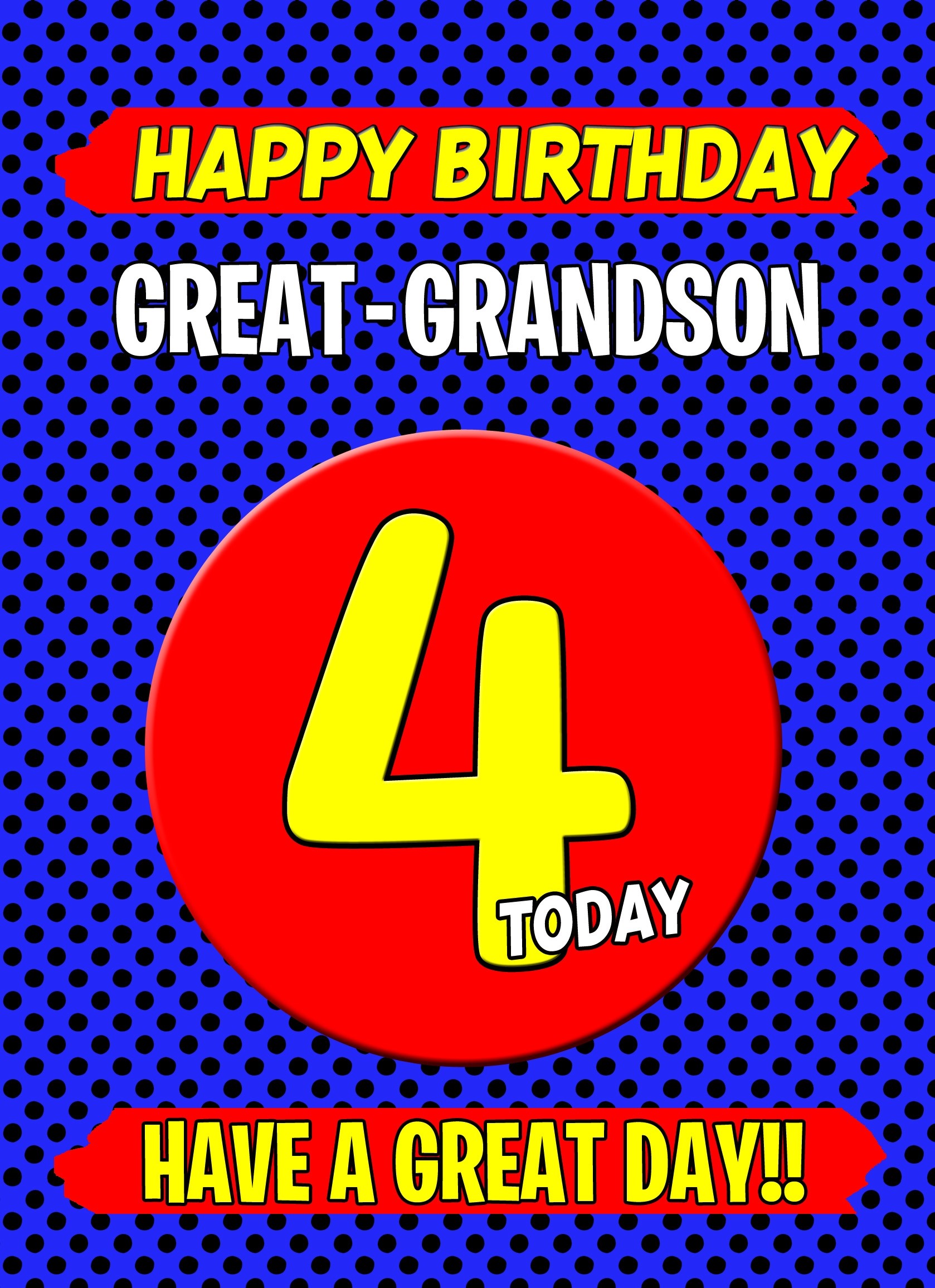 Great Grandson 4th Birthday Card (Blue)