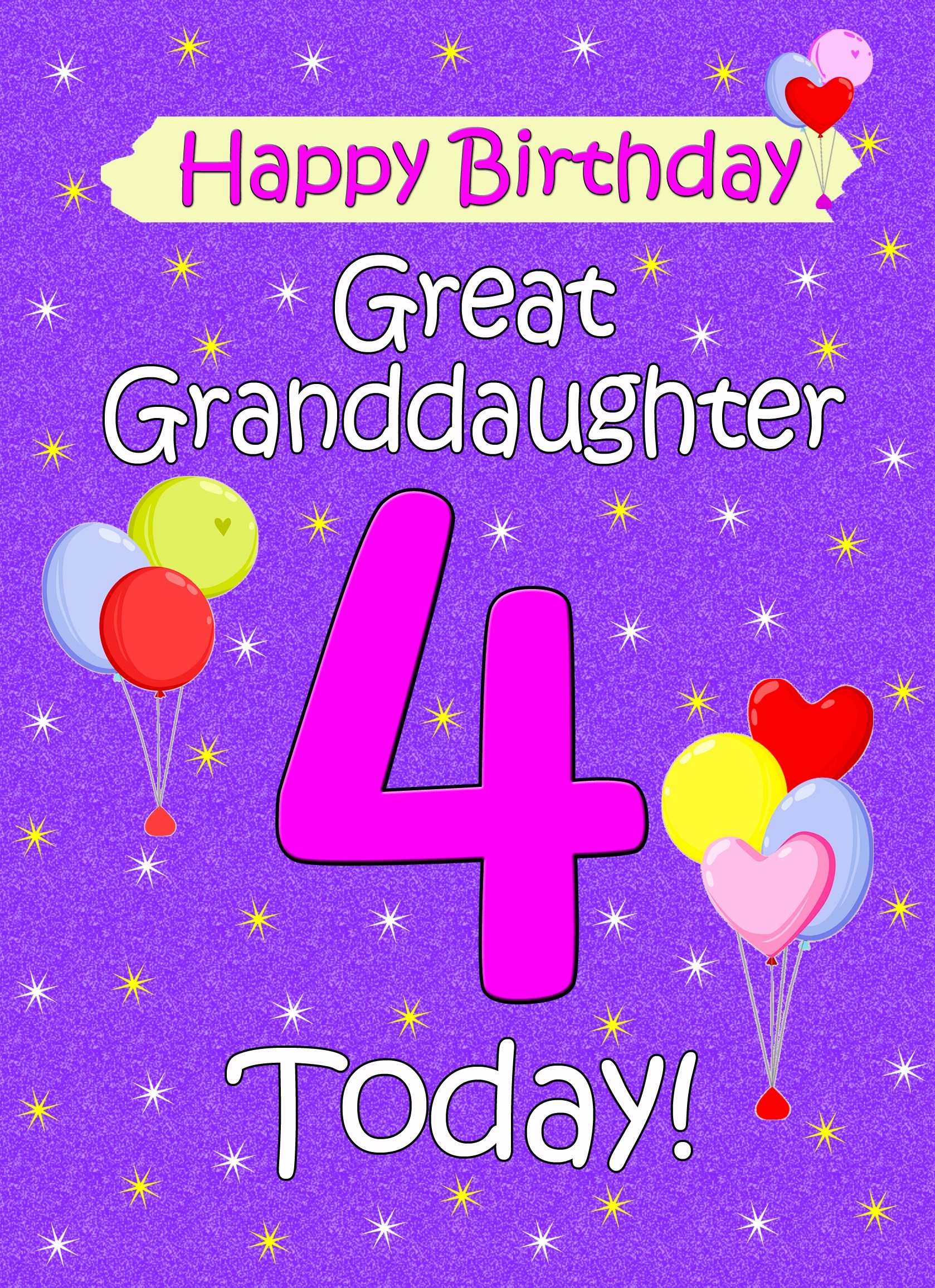Great Granddaughter 4th Birthday Card (Lilac)