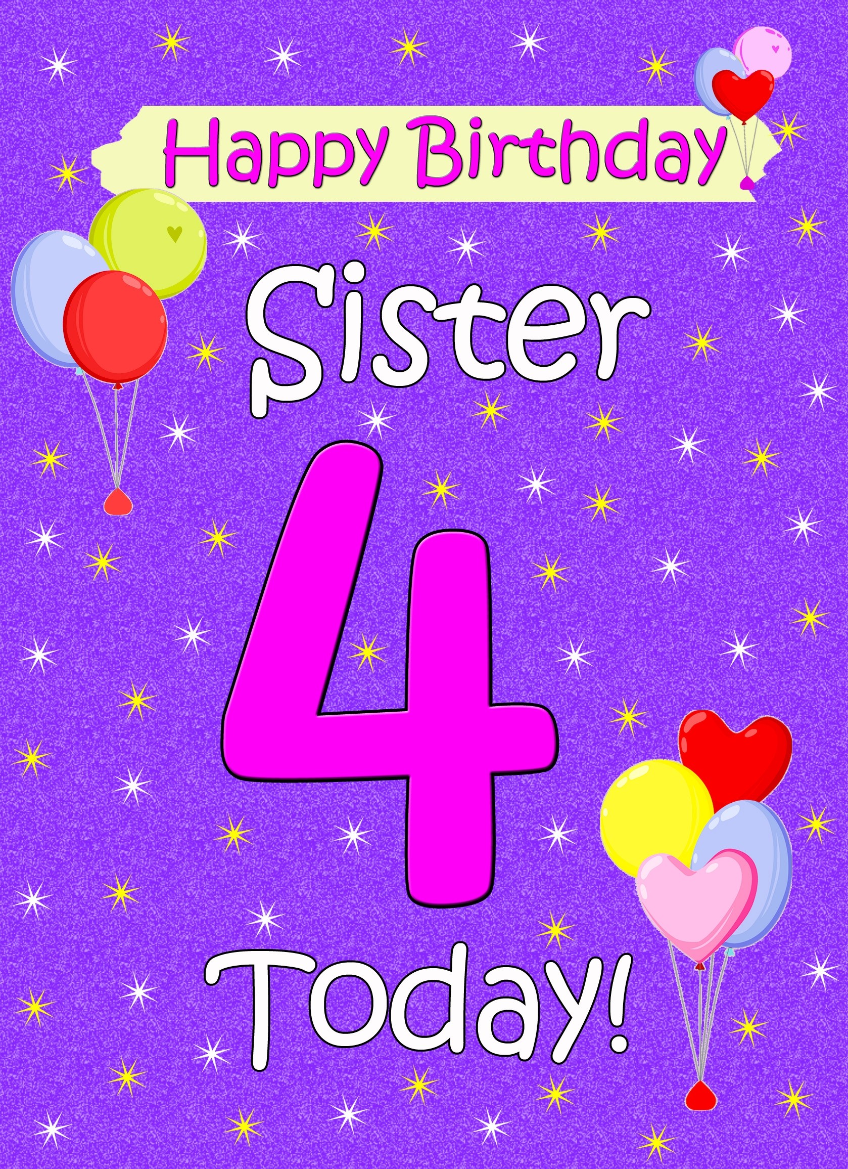 Sister 4th Birthday Card (Lilac)