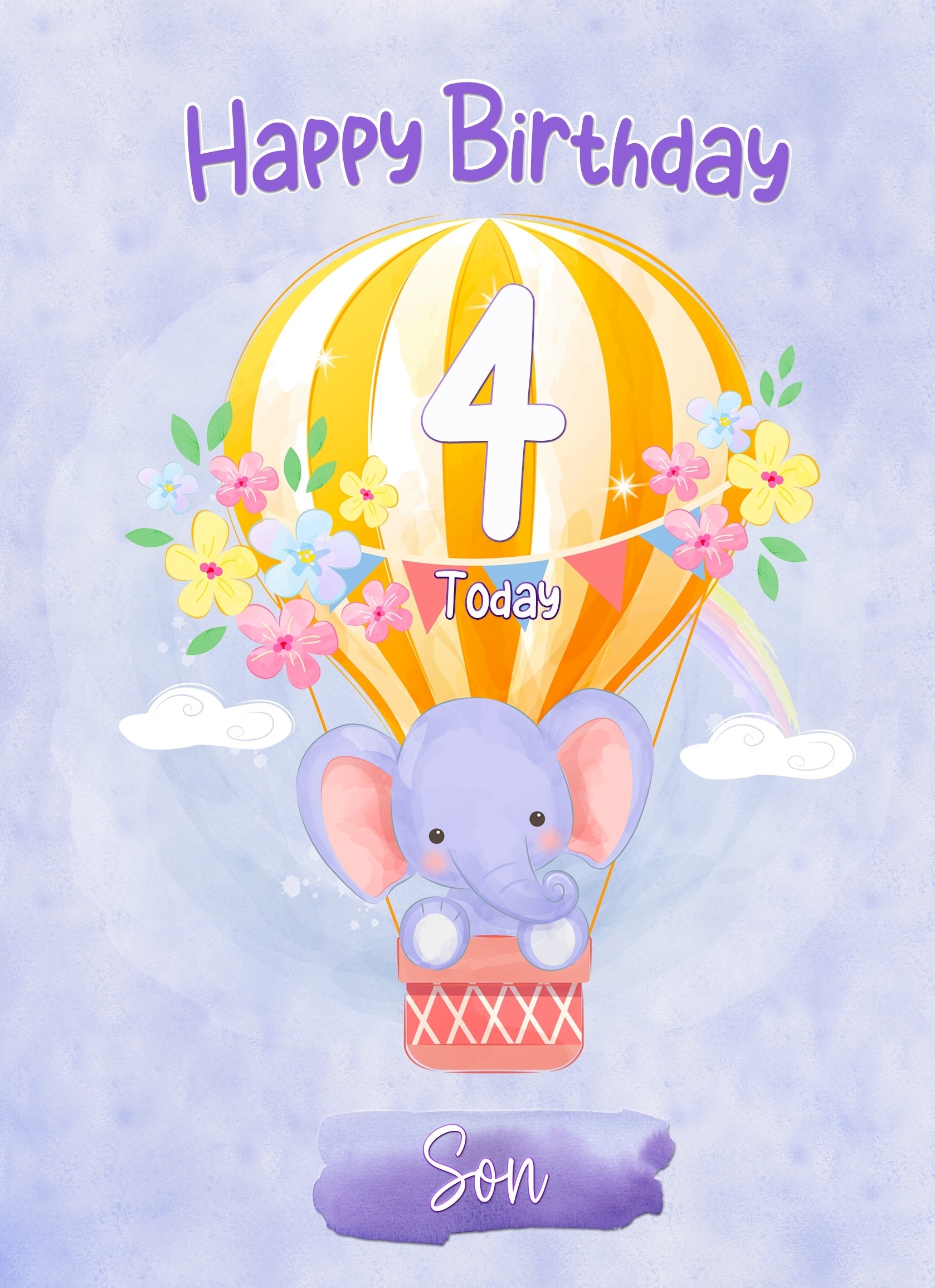 Kids 4th Birthday Card for Son (Elephant)