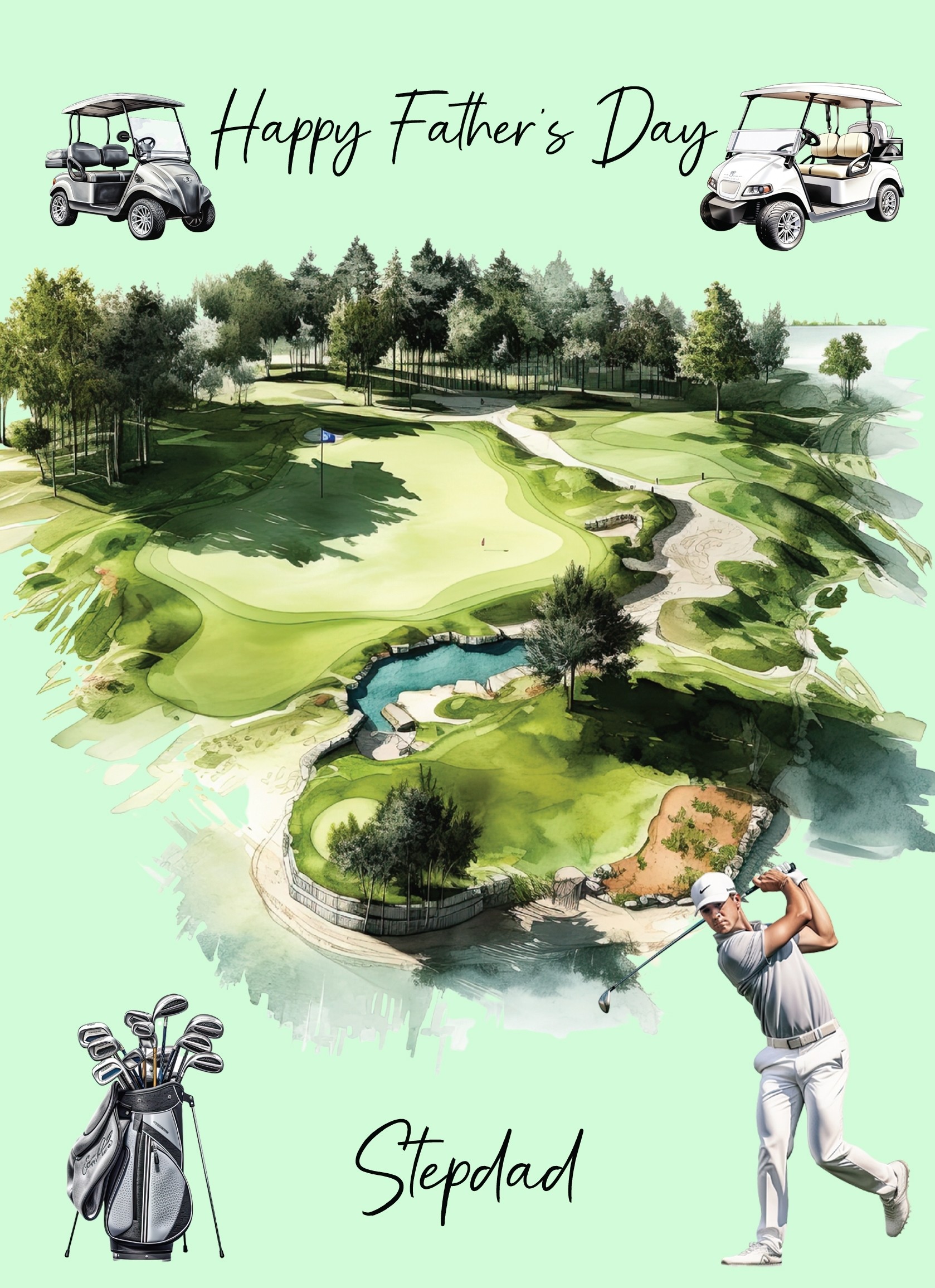 Golf Watercolour Art Fathers Day Card for Stepdad