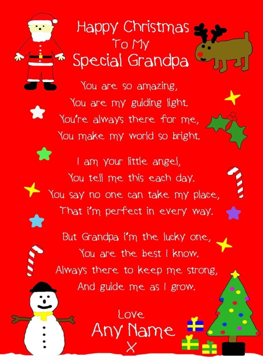Personalised 'from The Grandkids' Christmas Verse Poem Greeting Card (Special Grandpa)