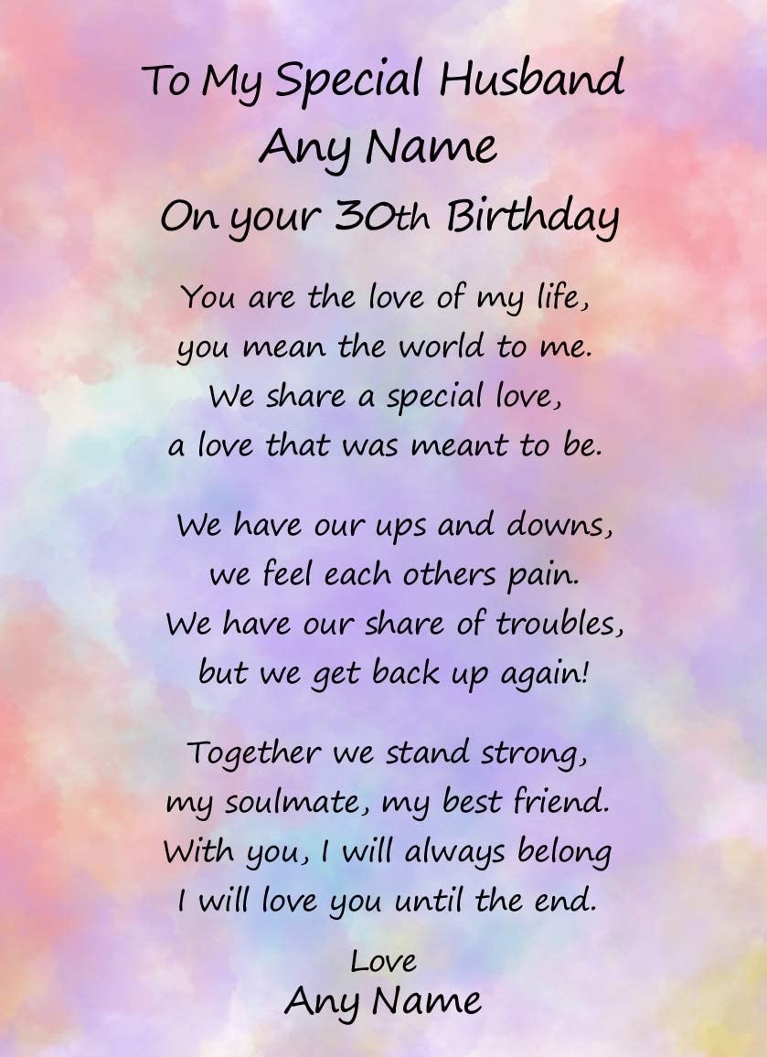 Personalised Romantic Birthday Verse Poem Card (Special Husband, Any Age)
