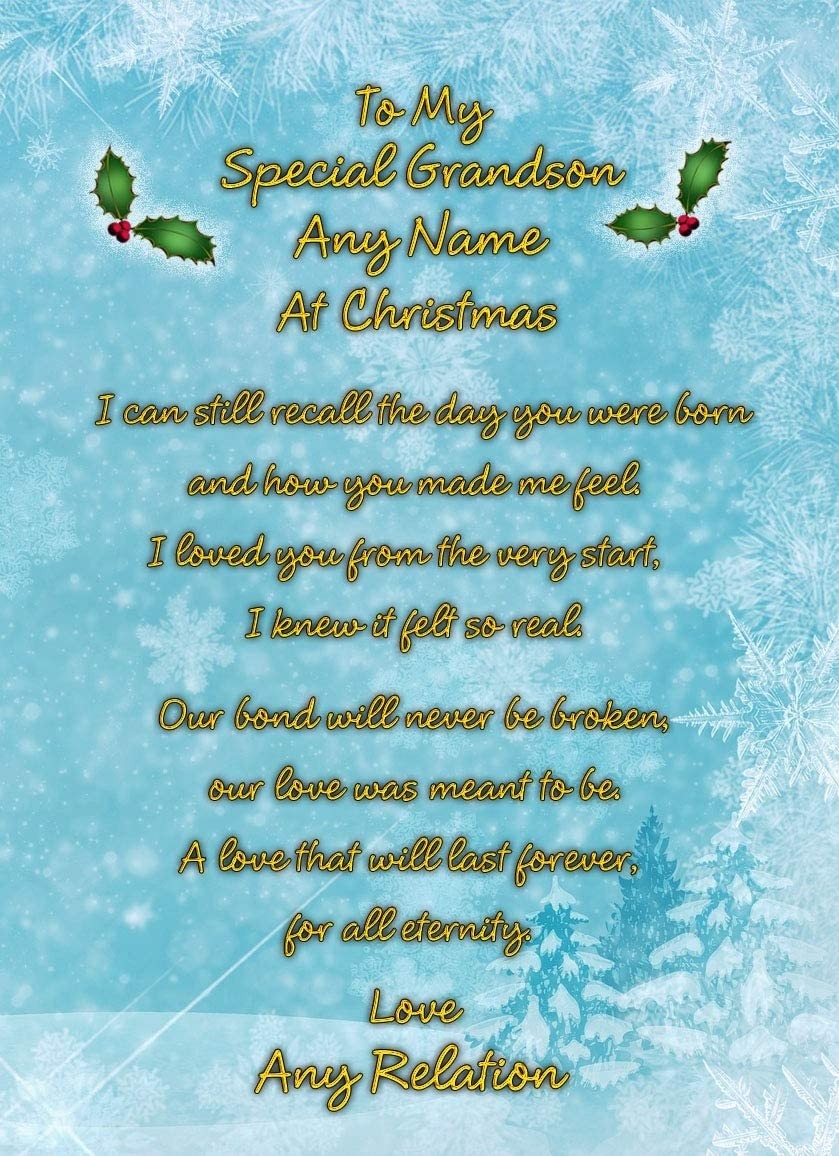 Personalised 'My Special Grandson' Verse Poem Christmas Card (Blue)
