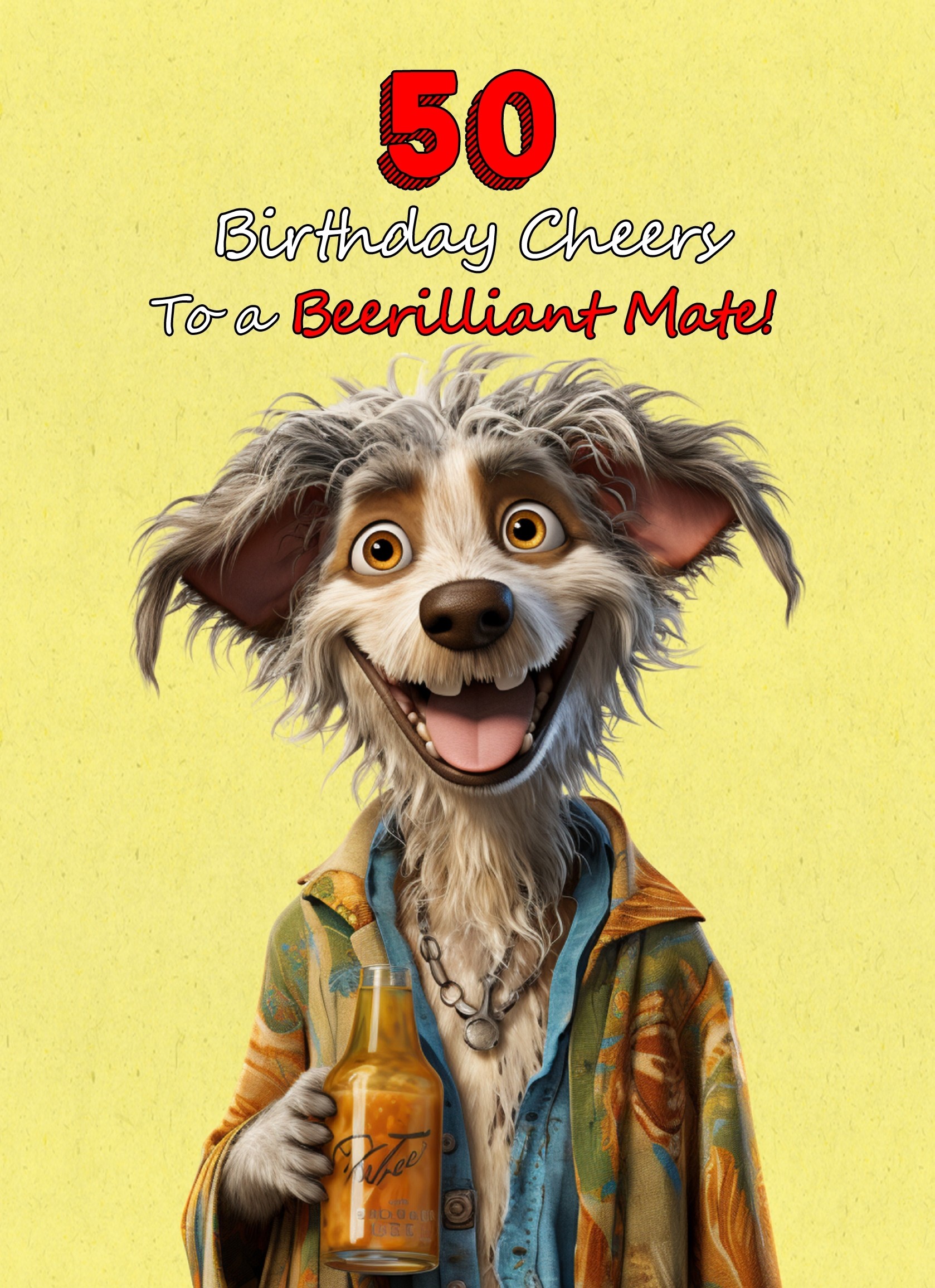 Mate 50th Birthday Card (Funny Beerilliant Birthday Cheers, Design 2)