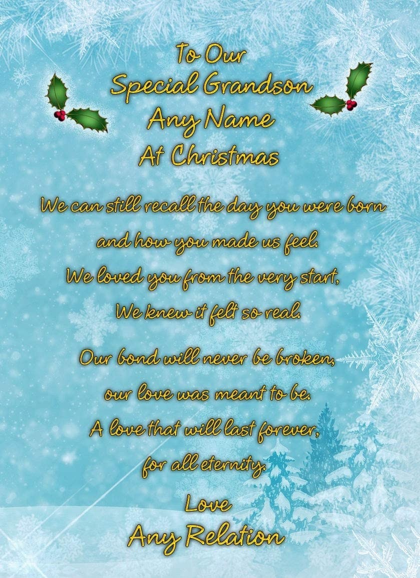 Personalised 'Our Special Grandson' Verse Poem Christmas Card (Blue)
