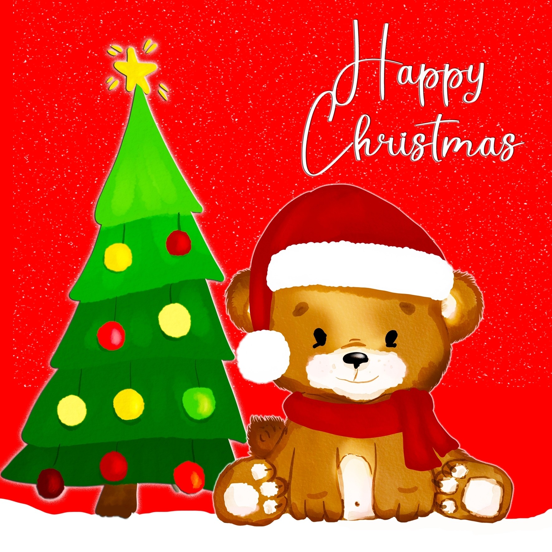 Happy Christmas Square Card (Red Tree)