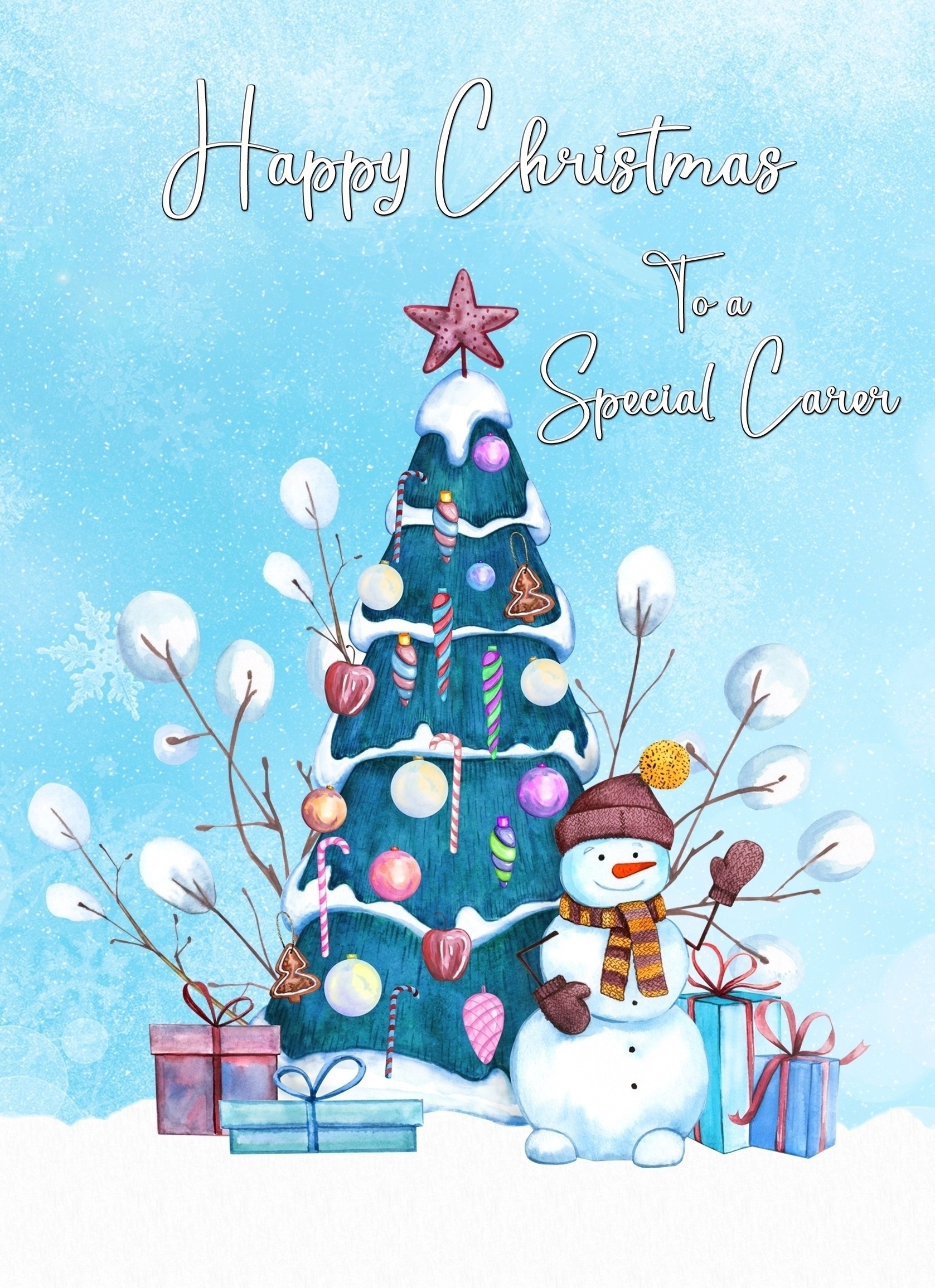 Christmas Card For Carer (Blue Christmas Tree)
