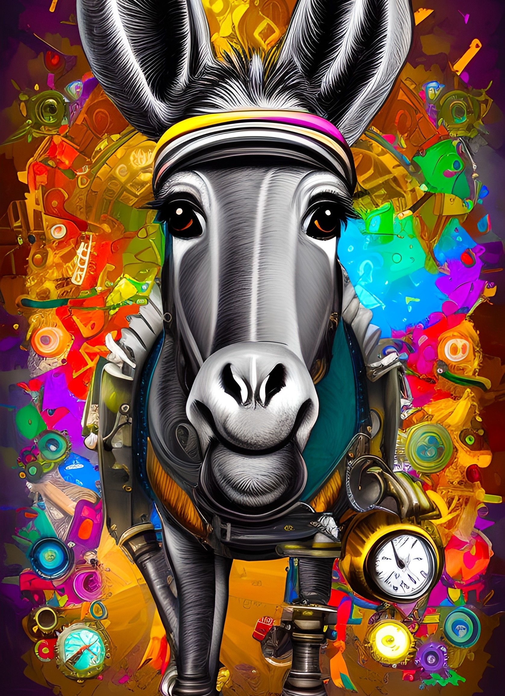 Steampunk Donkey Colourful Fantasy Art Blank Greeting Card